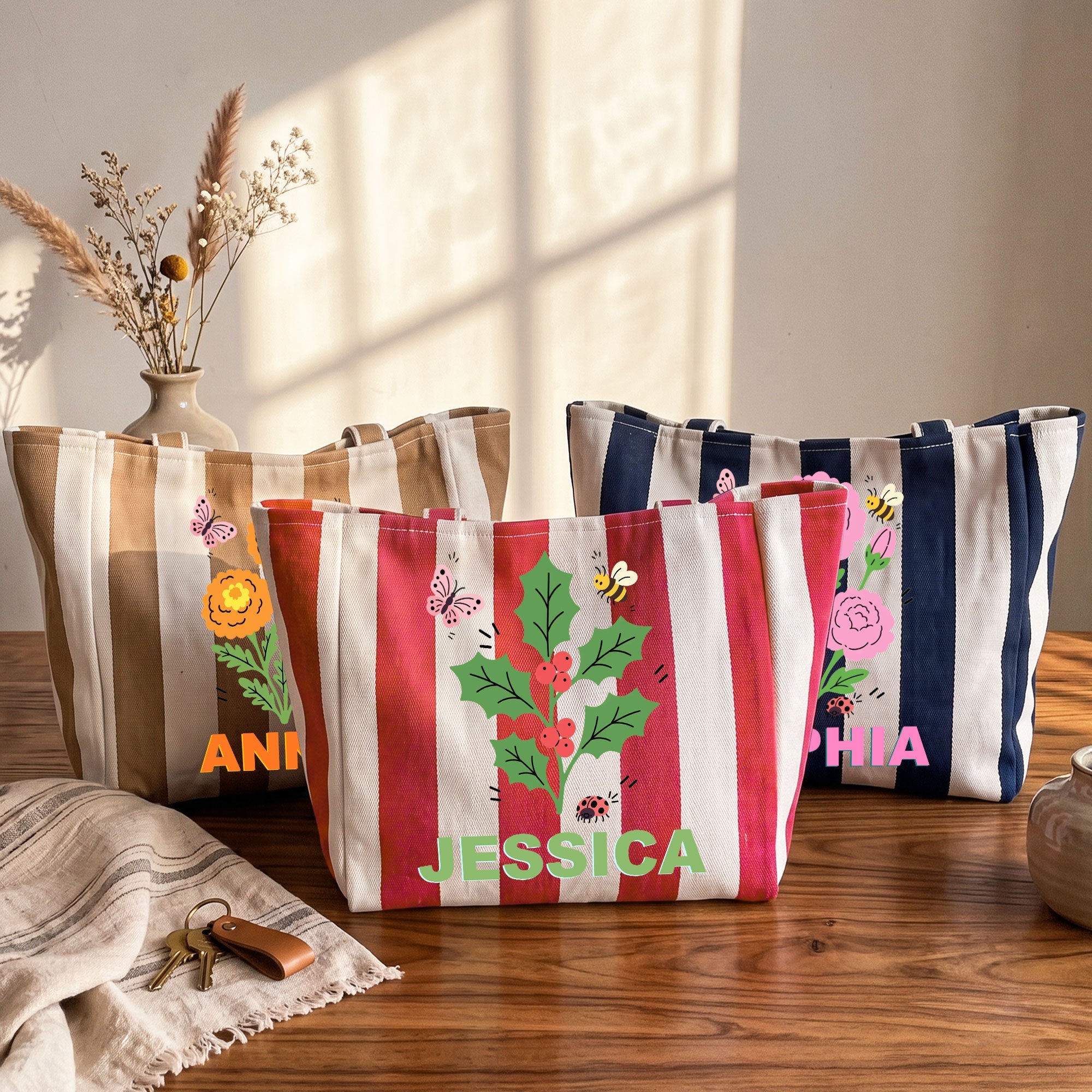 Birth Month Flower Gift For Friends, Wife, Daughter For Her - Personalized Tote Bag