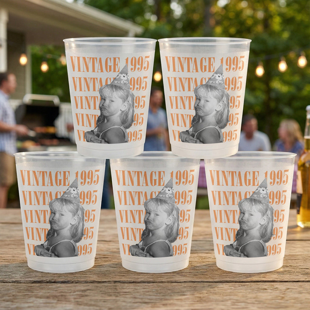 Birthday Party Favors Custom Vintage Photo And Year, Childhood Photo - Personalized Cups