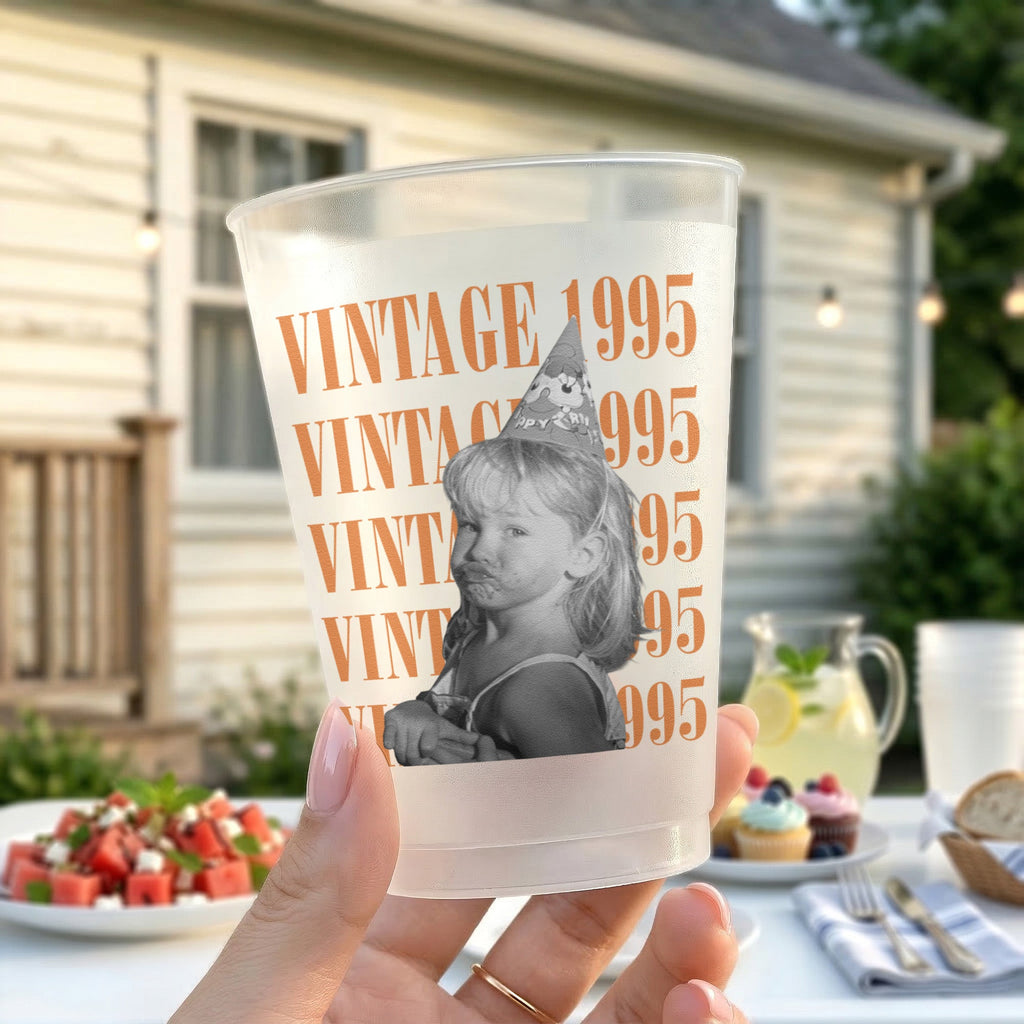 Birthday Party Favors Custom Vintage Photo And Year, Childhood Photo - Personalized Cups