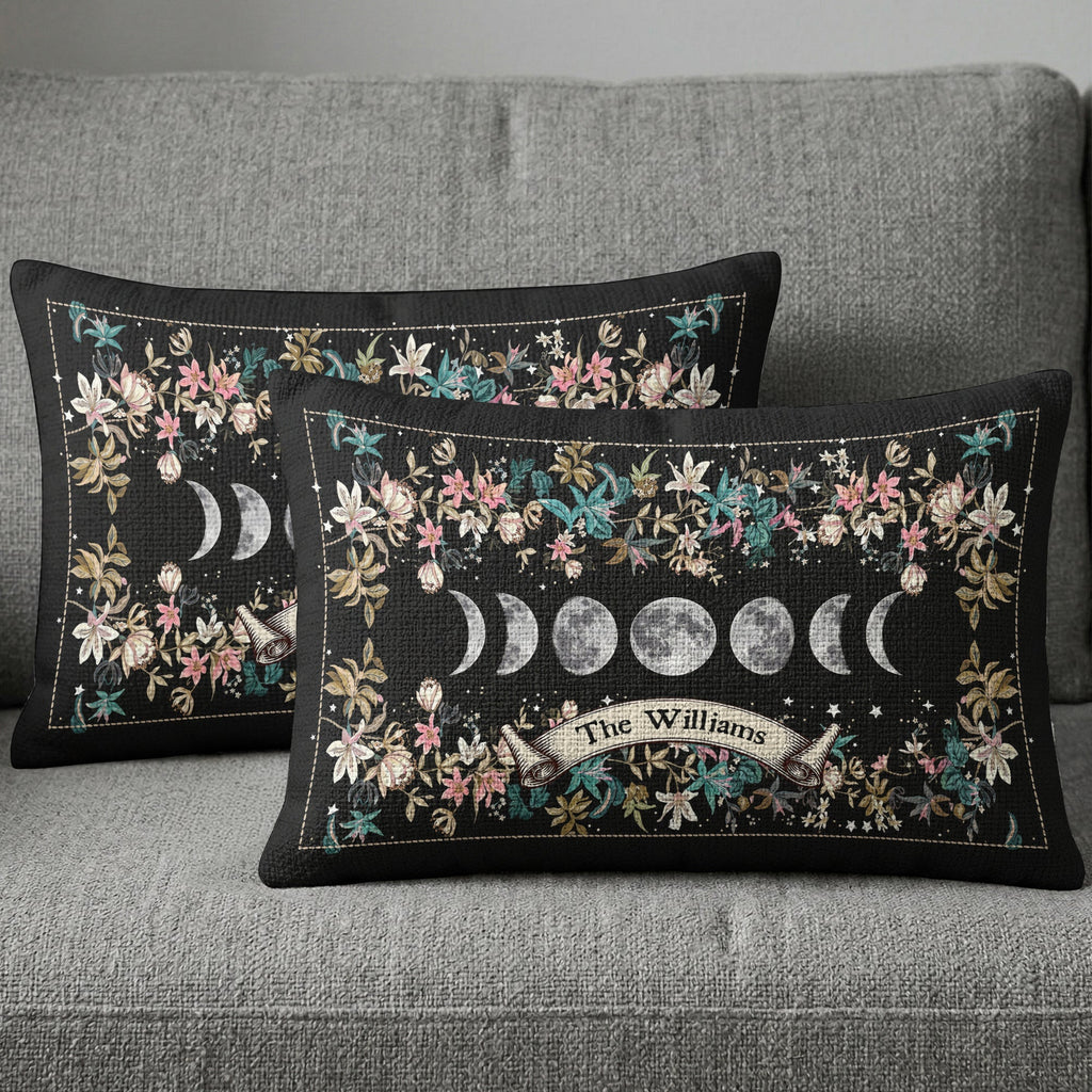 Boho Floral Moon Moon Phases Cycle - Personalized Pillow Cover
