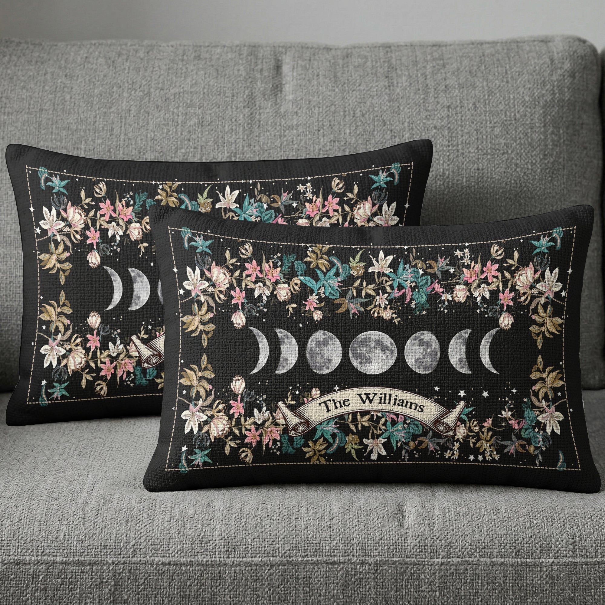 Boho Floral Moon Moon Phases Cycle - Personalized Pillow Cover
