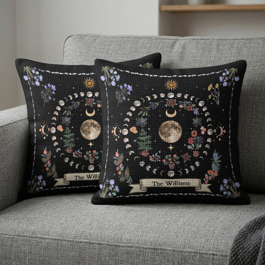Boho Floral Moon Moon Phases Cycle - Personalized Pillow Cover