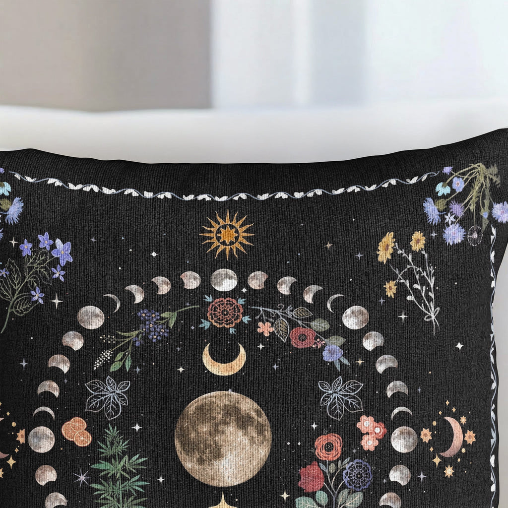 Boho Floral Moon Moon Phases Cycle - Personalized Pillow Cover