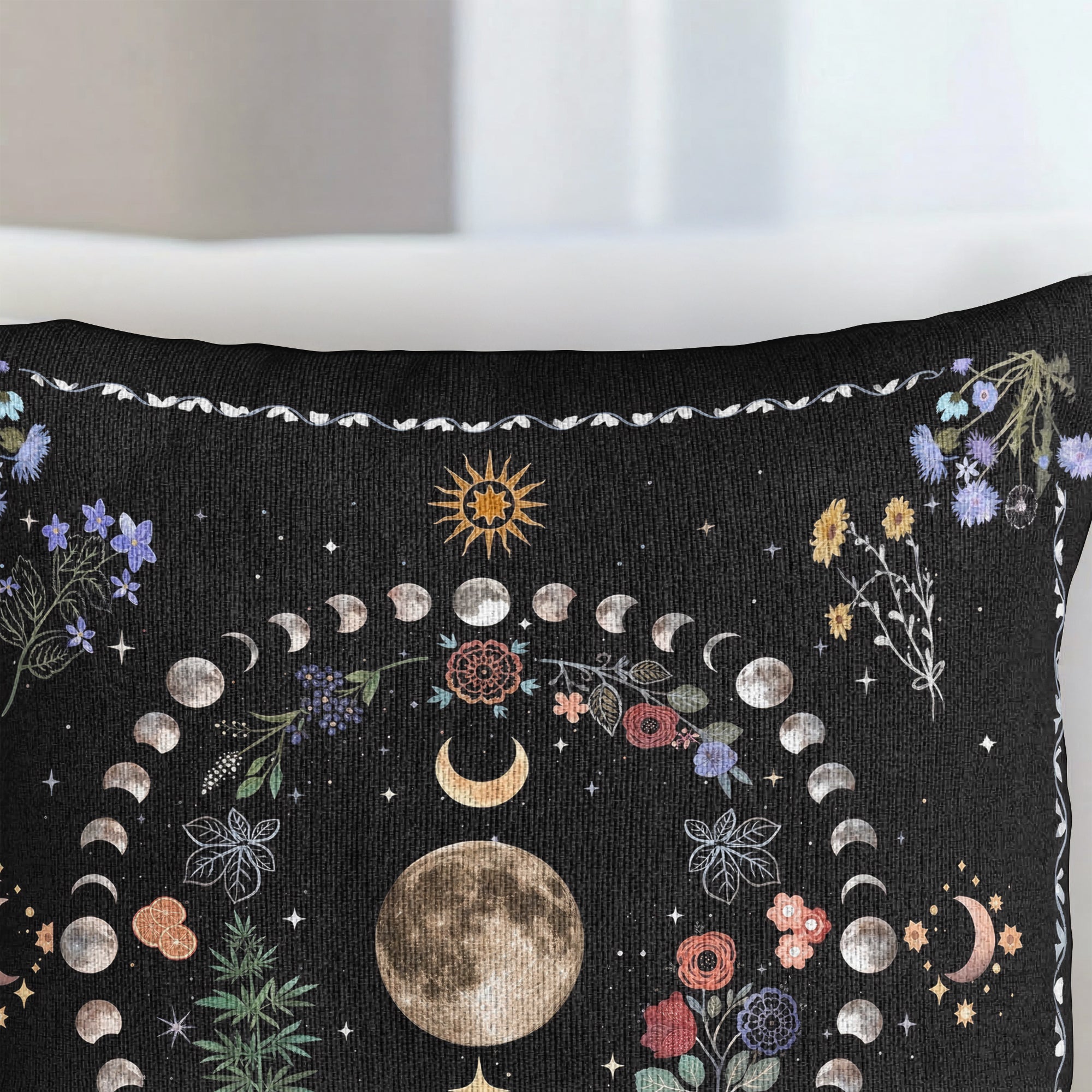 Boho Floral Moon Moon Phases Cycle - Personalized Pillow Cover
