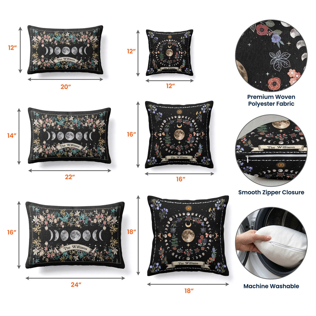 Boho Floral Moon Moon Phases Cycle - Personalized Pillow Cover