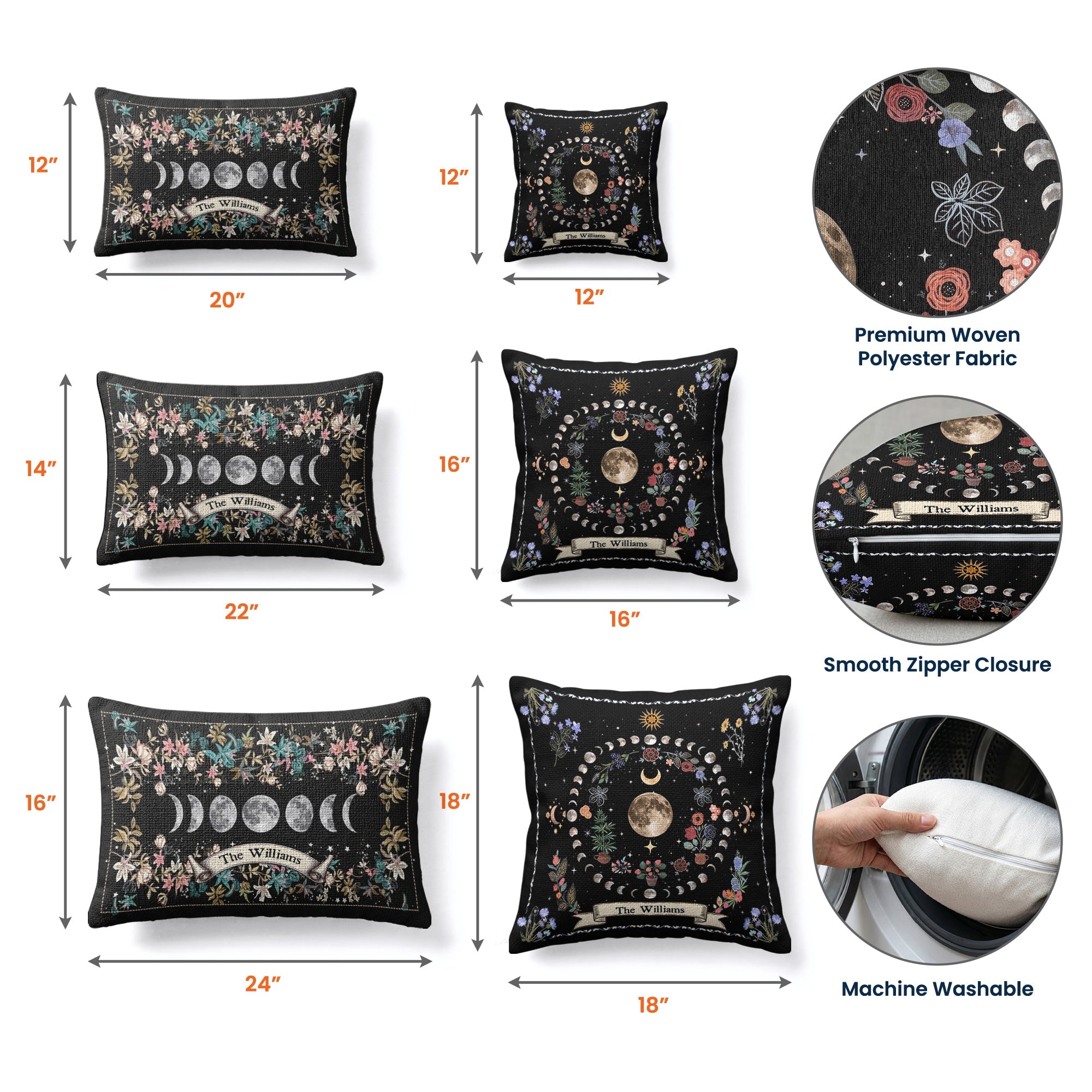 Boho Floral Moon Moon Phases Cycle - Personalized Pillow Cover