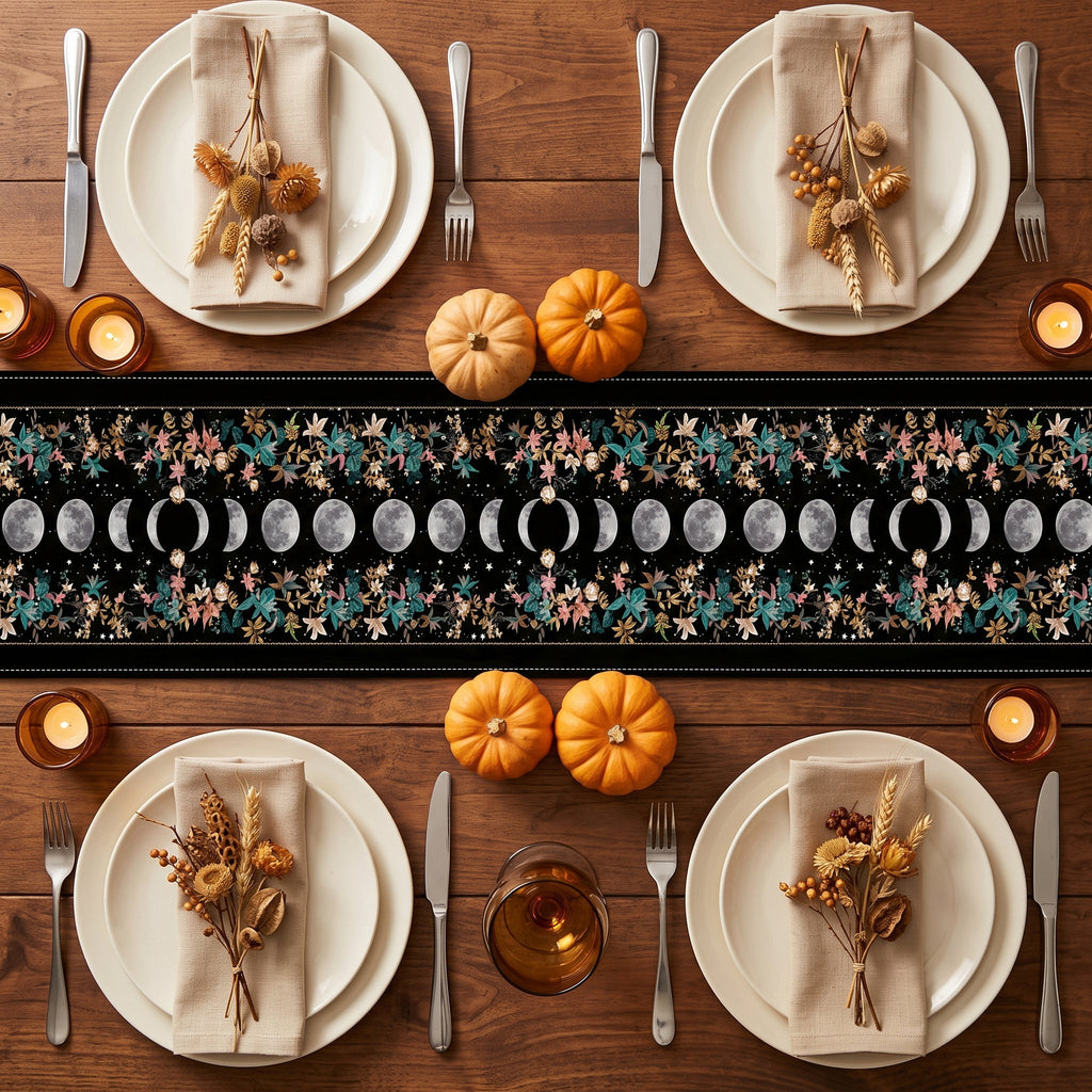 Boho Floral Moon Moon Phases Cycle - Personalized Table Runner