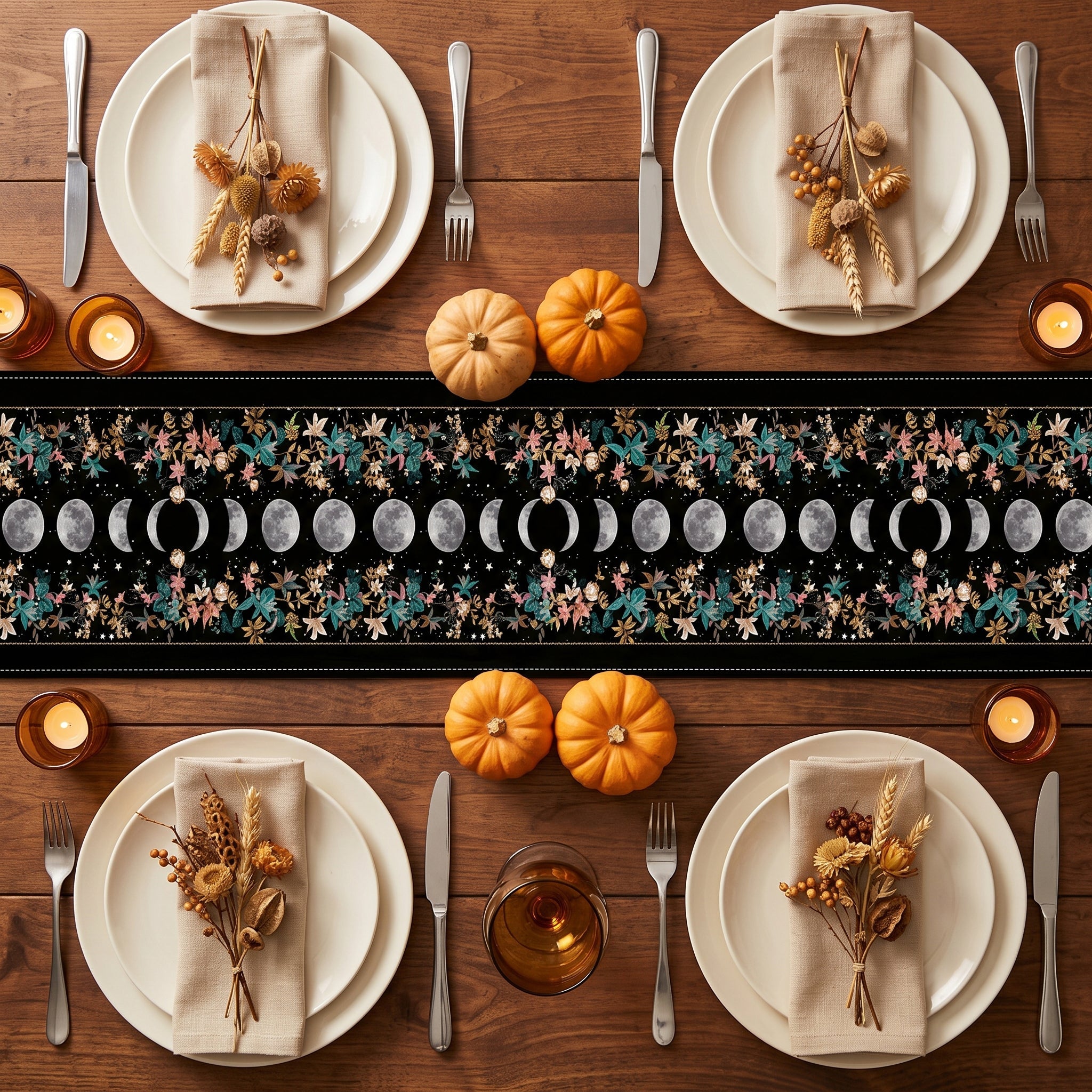 Boho Floral Moon Moon Phases Cycle - Personalized Table Runner
