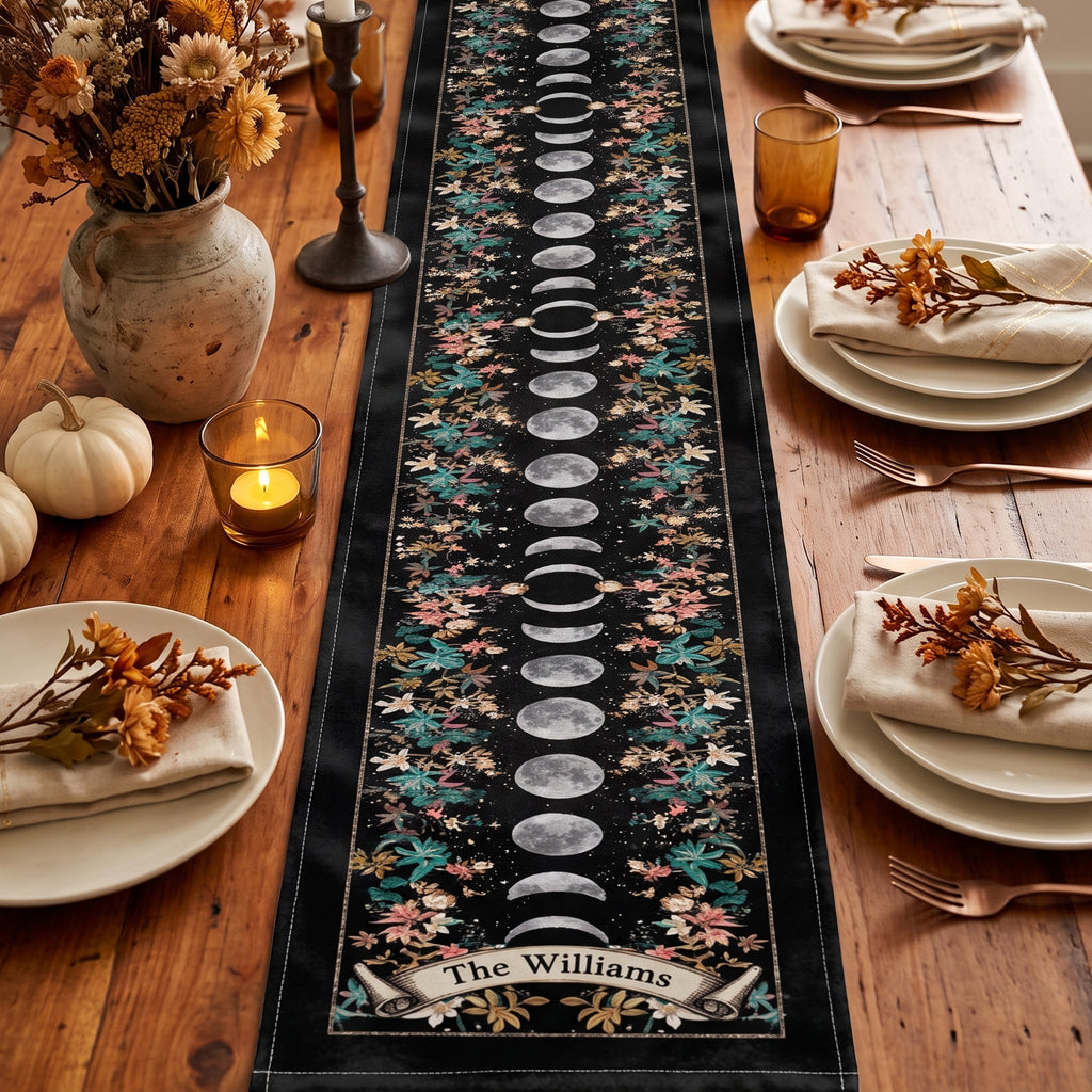Boho Floral Moon Moon Phases Cycle - Personalized Table Runner
