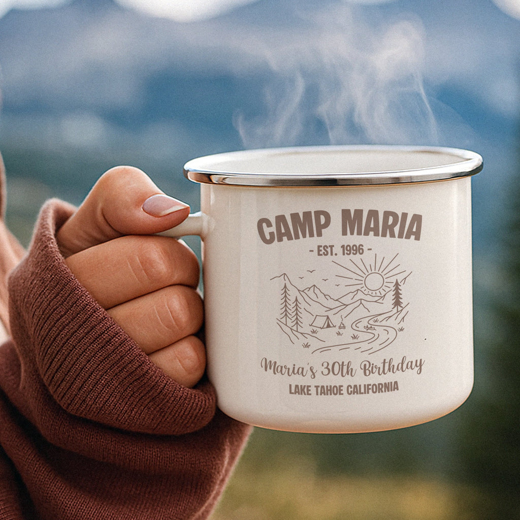 Camp Birthday Custom Milestone Birthday Camping Trip Party Favors - Personalized Mugs