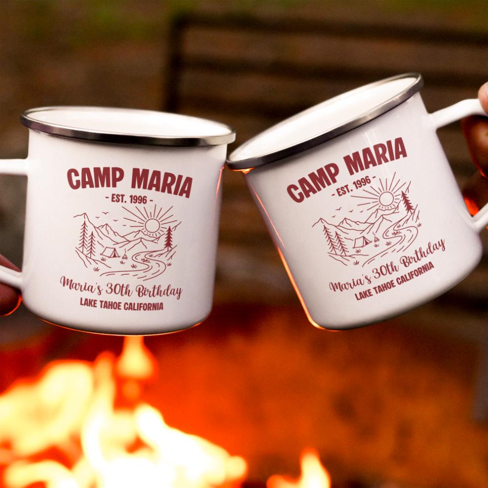 Camp Birthday Custom Milestone Birthday Camping Trip Party Favors - Personalized Mugs