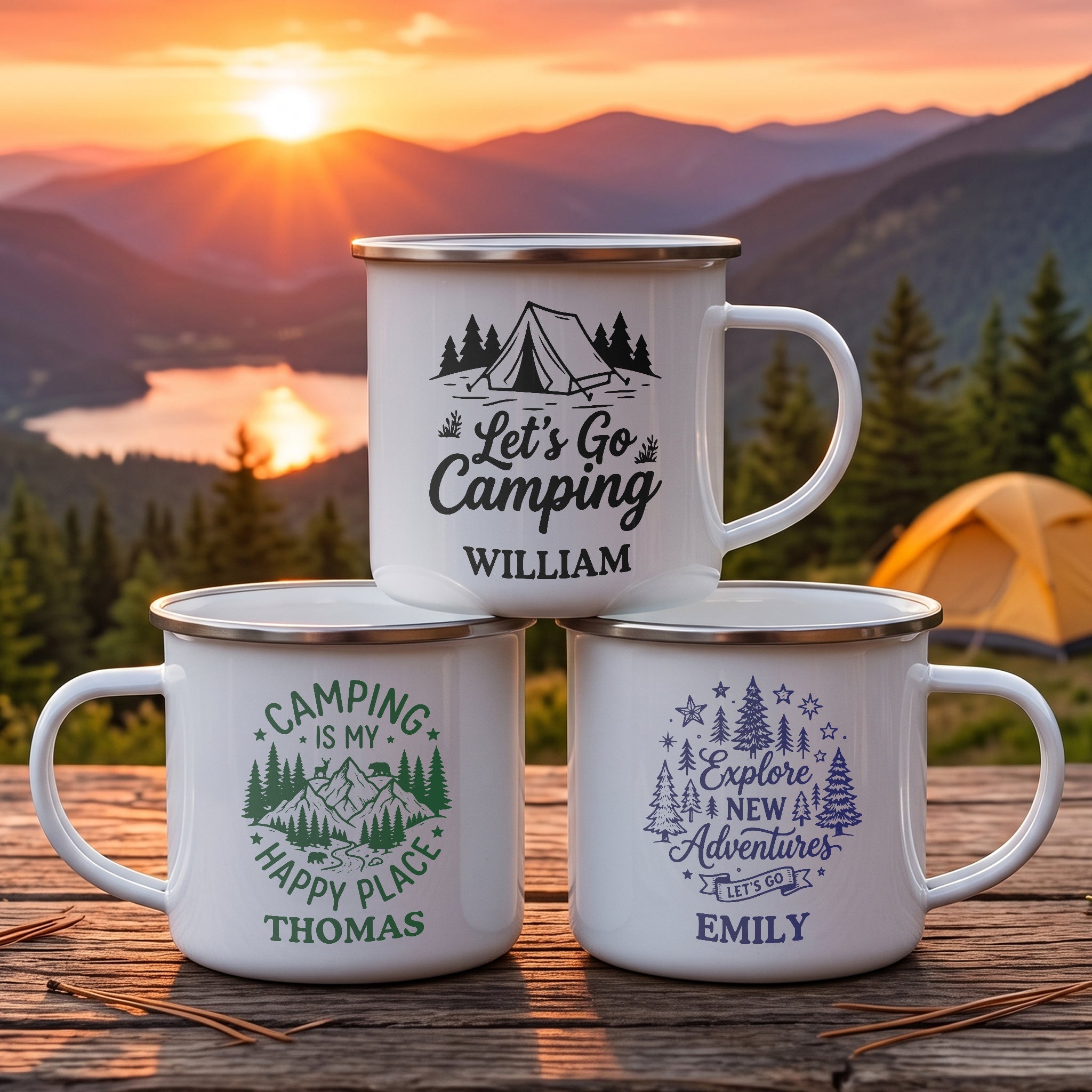 Camping Mug, Family Travel Camper Custom Monogram, Name Adventure Enamel Mug - Personalized Mugs