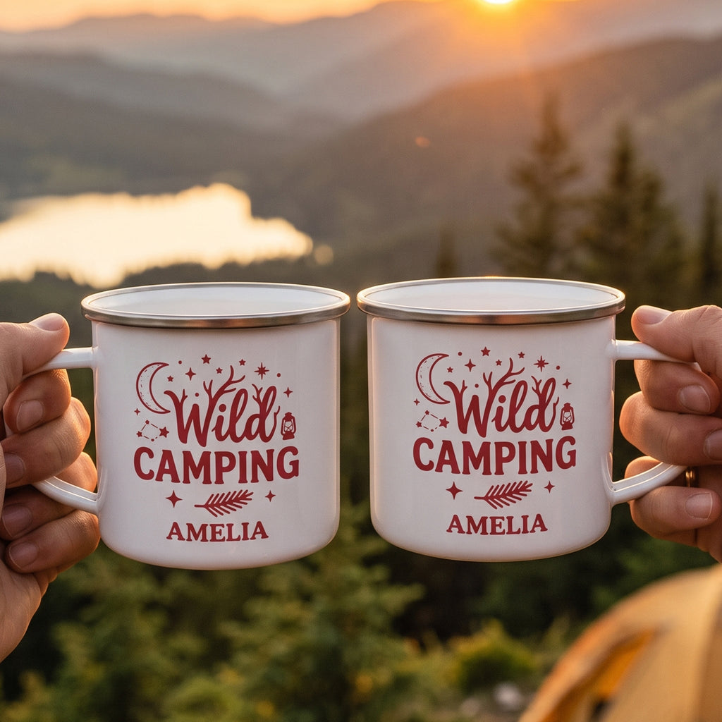Camping Mug, Family Travel Camper Custom Monogram, Name Adventure Enamel Mug - Personalized Mugs