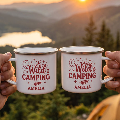 Camping Mug, Family Travel Camper Custom Monogram, Name Adventure Enamel Mug - Personalized Mugs