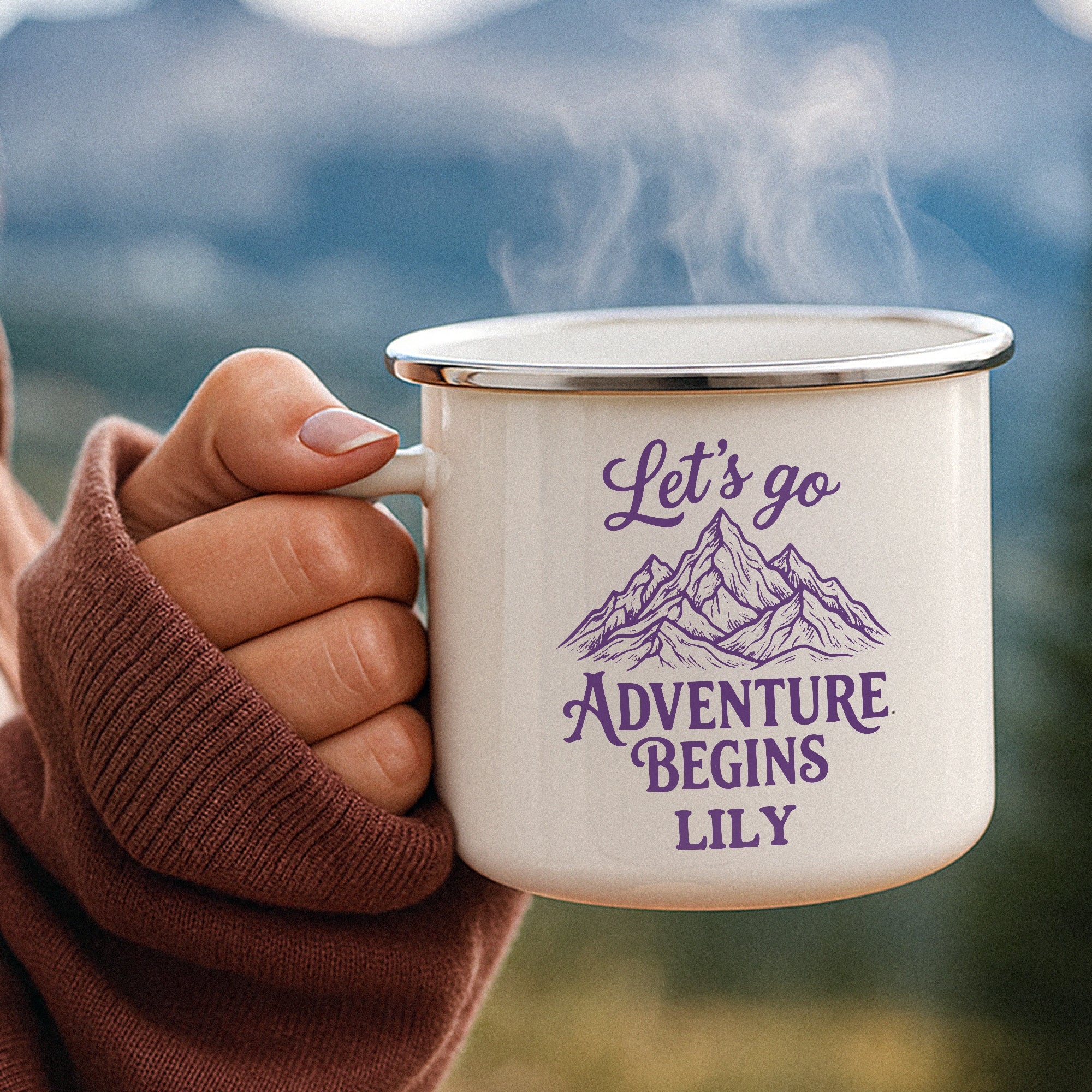 Camping Mug, Family Travel Camper Custom Monogram, Name Adventure Enamel Mug - Personalized Mugs