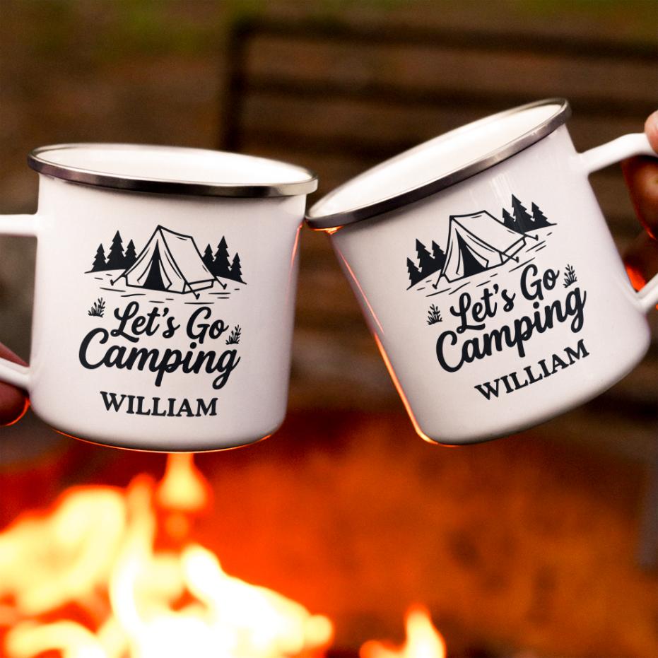 Camping Mug, Family Travel Camper Custom Monogram, Name Adventure Enamel Mug - Personalized Mugs