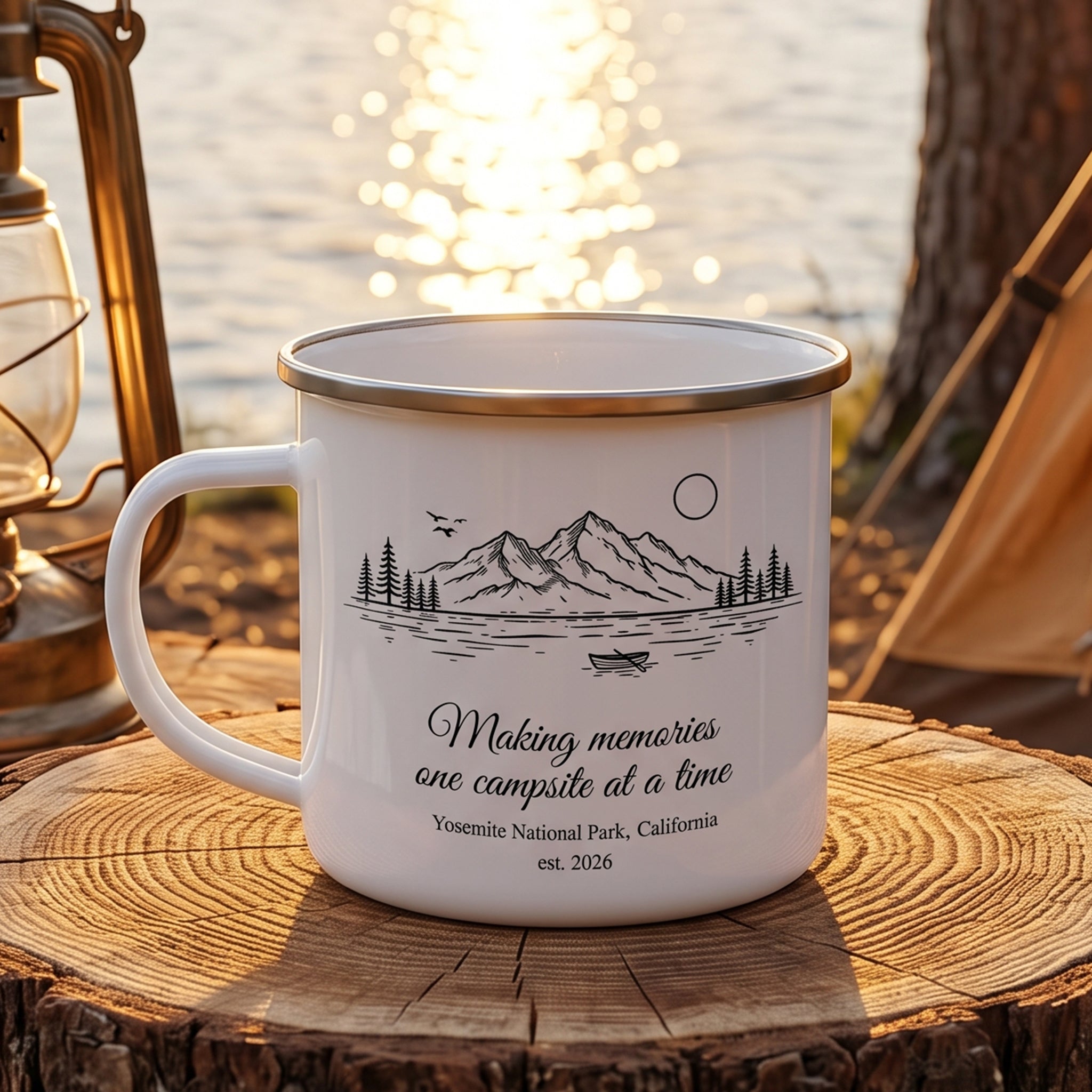 Camping Mug, Family Travel, Friends Trip, Camper Adventure Enamel Mug - Personalized Mugs