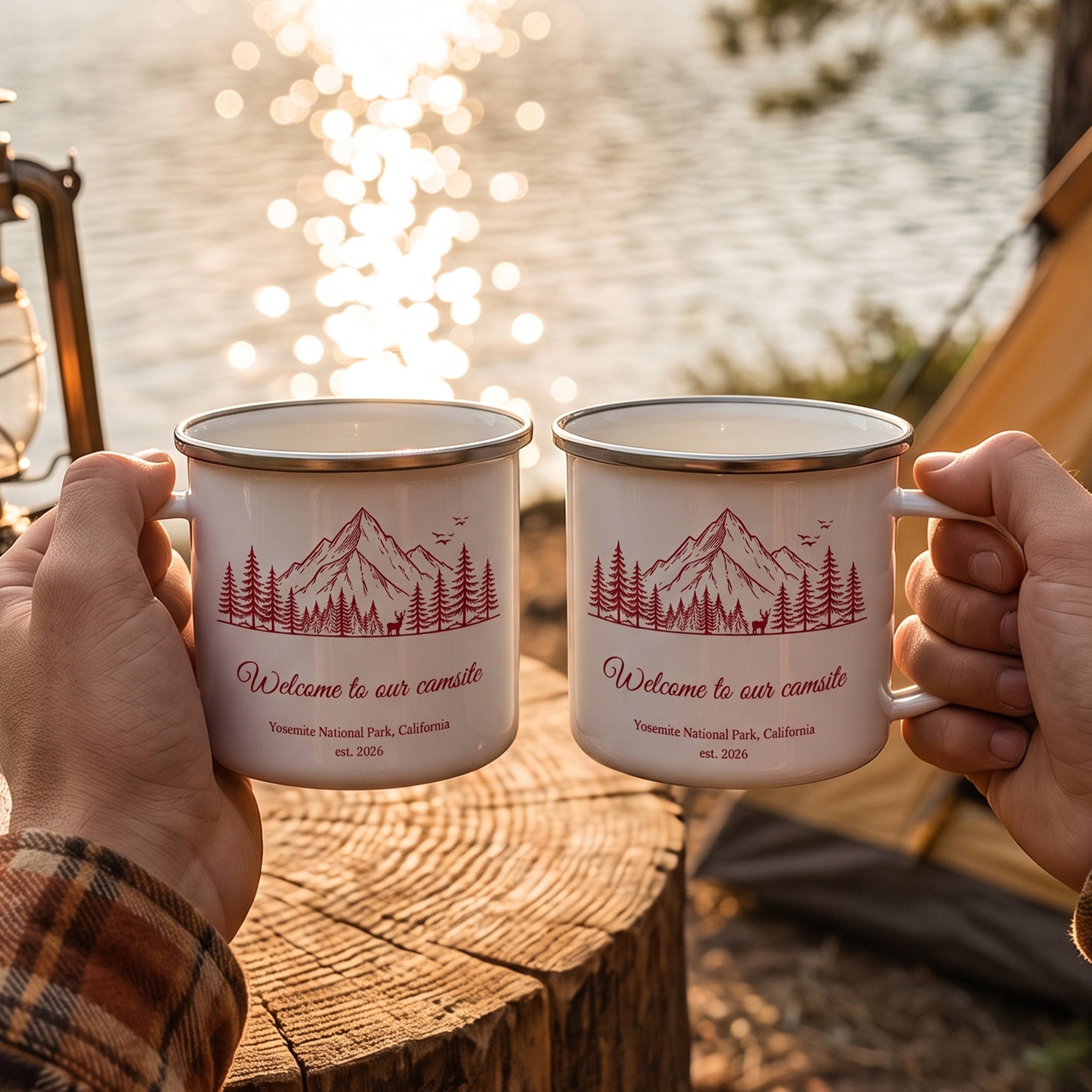 Camping Mug, Family Travel, Friends Trip, Camper Adventure Enamel Mug - Personalized Mugs