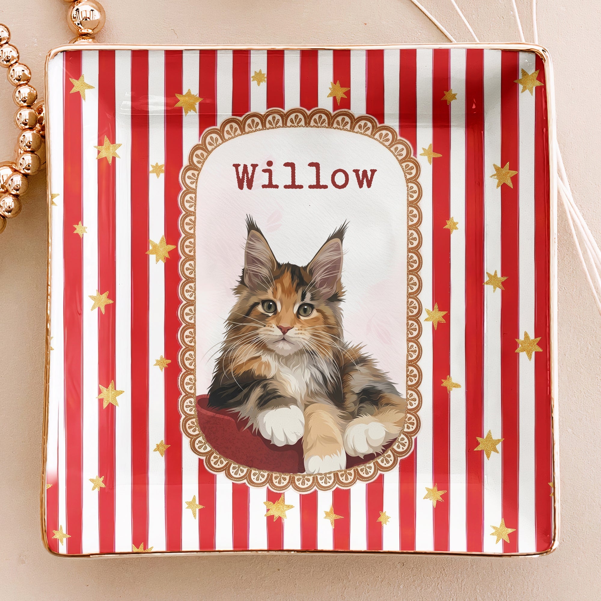 Cartoon Your Pet Photo - Vintage Frame For Dog Mom, Dog Lovers - Personalized Jewelry Dish