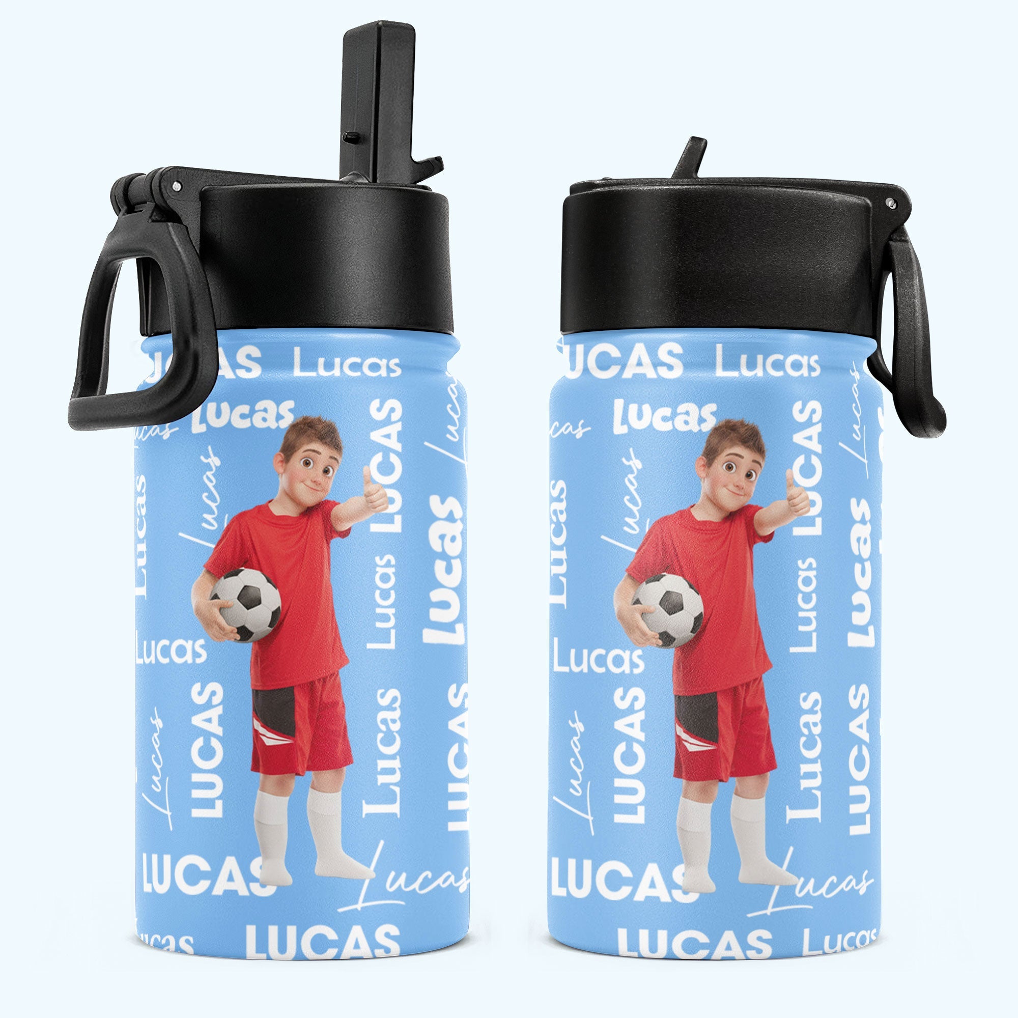 Cartoon Character With Name Pattern Back To School Gift - Personalized Water Bottle
