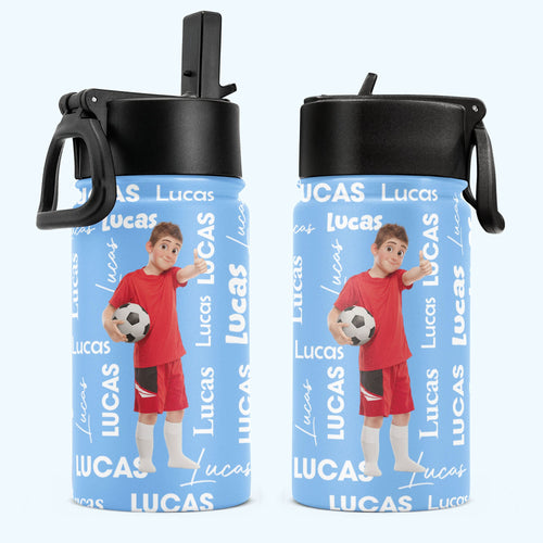 Cartoon Character With Name Pattern Back To School Gift - Personalized Water Bottle