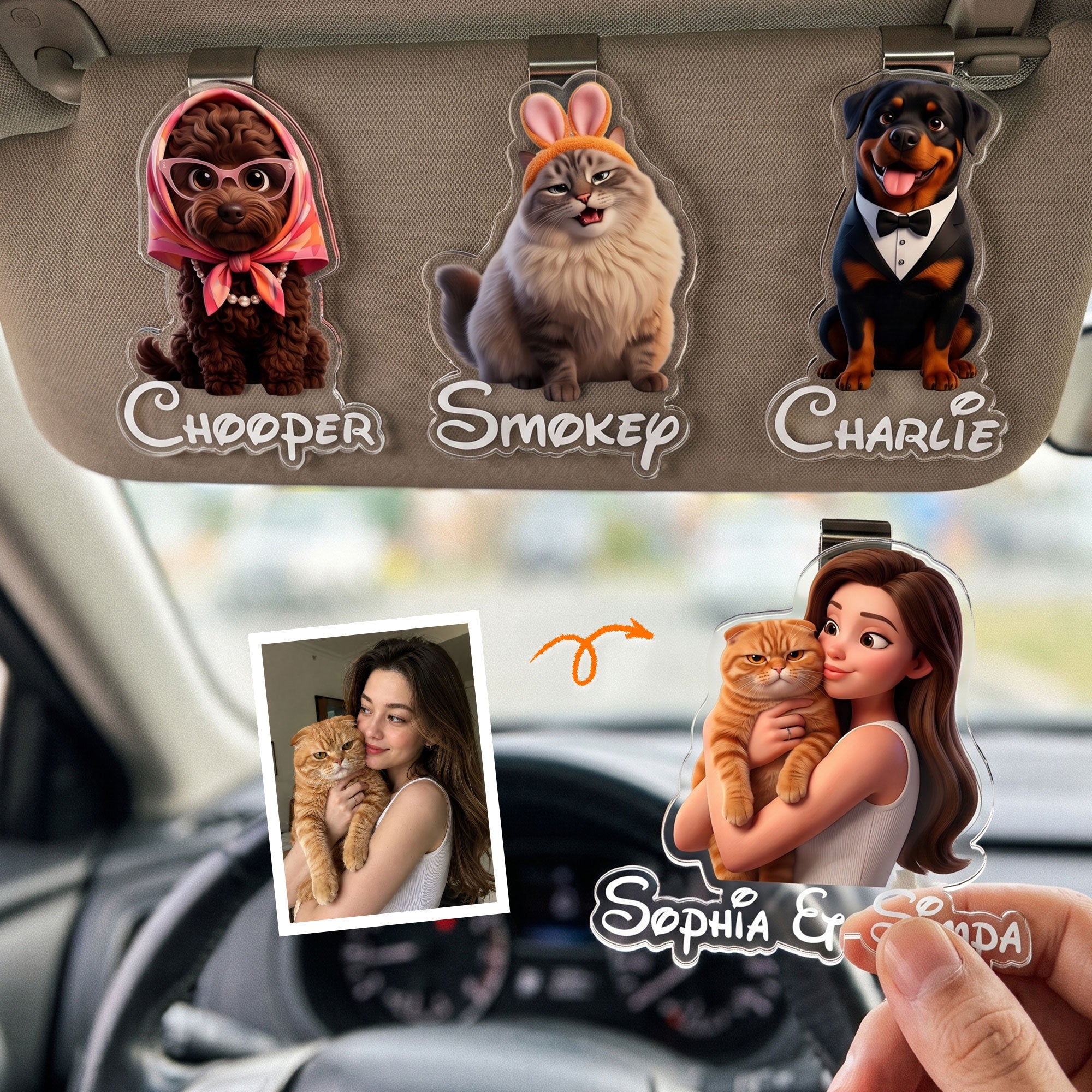 Cartoon Your Pet - Cute Gifts For Dog Mom, Cat Mom - Personalized Car Visor Clip
