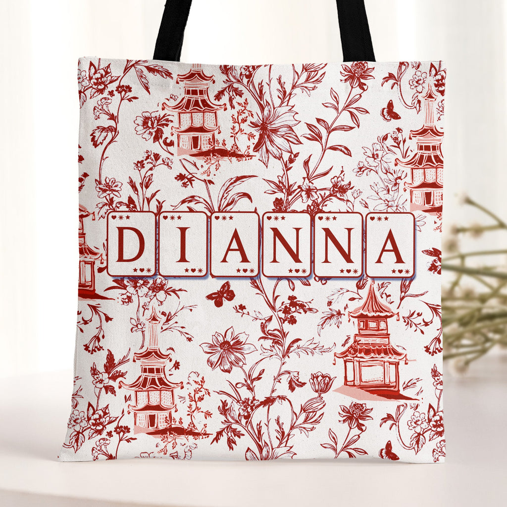Chinoiserie Mahjong Custom Name - Personalized Tote Bag