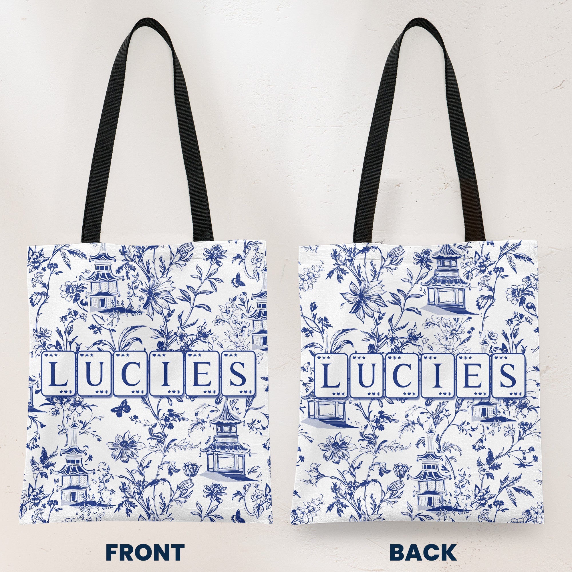 Chinoiserie Mahjong Custom Name - Personalized Tote Bag