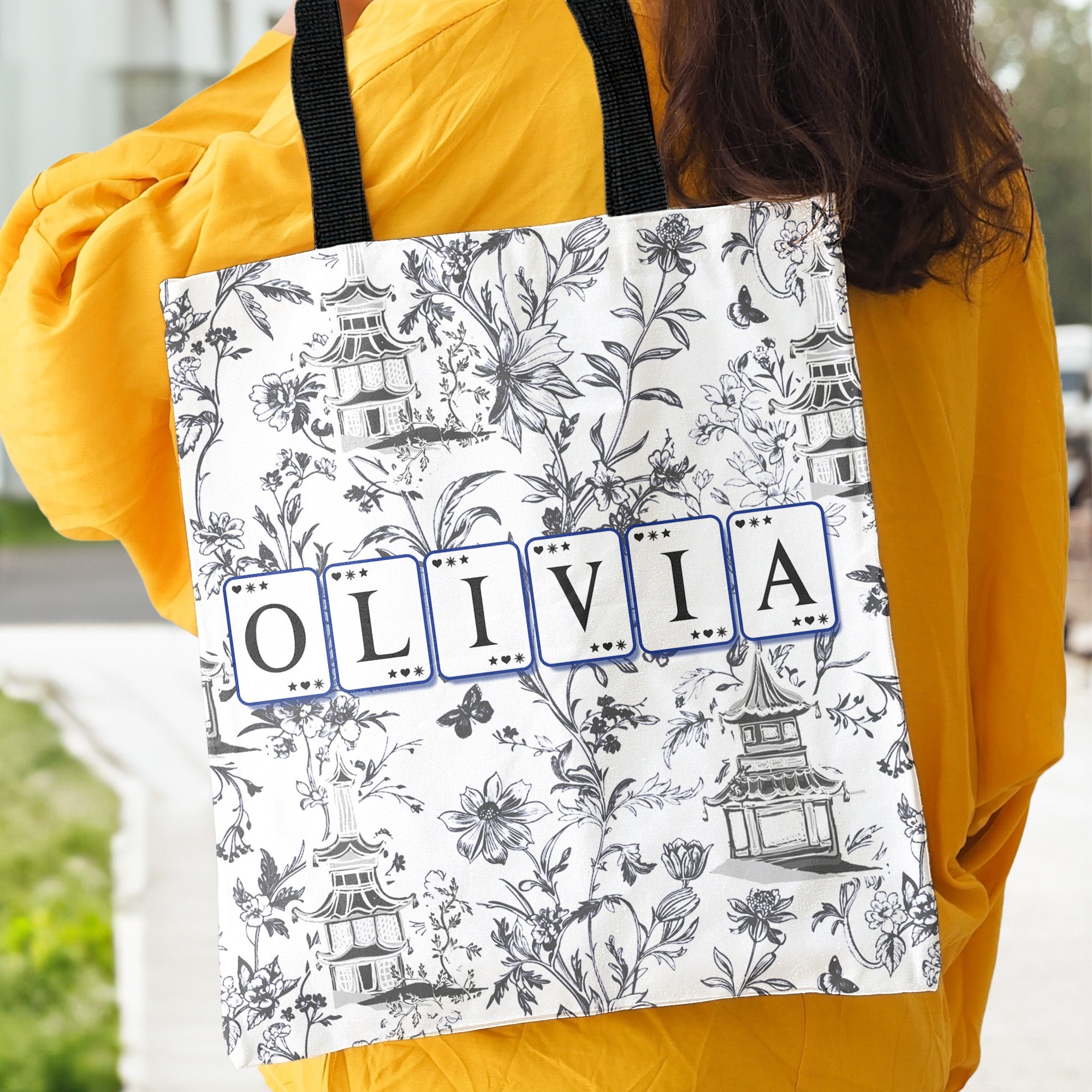 Chinoiserie Mahjong Custom Name - Personalized Tote Bag