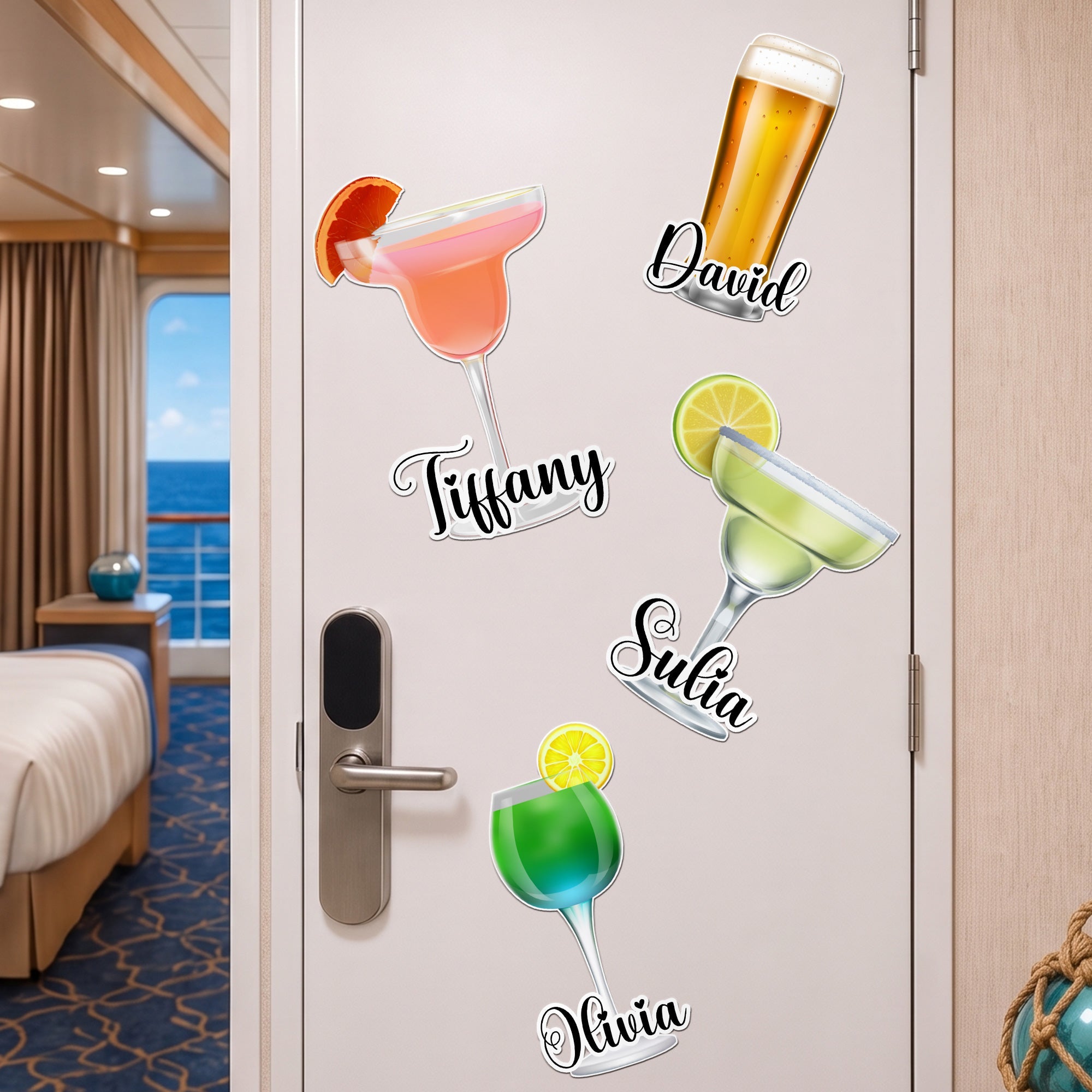 Cocktail & Tropical Drink Cruise Door Signs Stateroom Decor Cruising Family Vacation, Girls Trip - Personalized Magnet