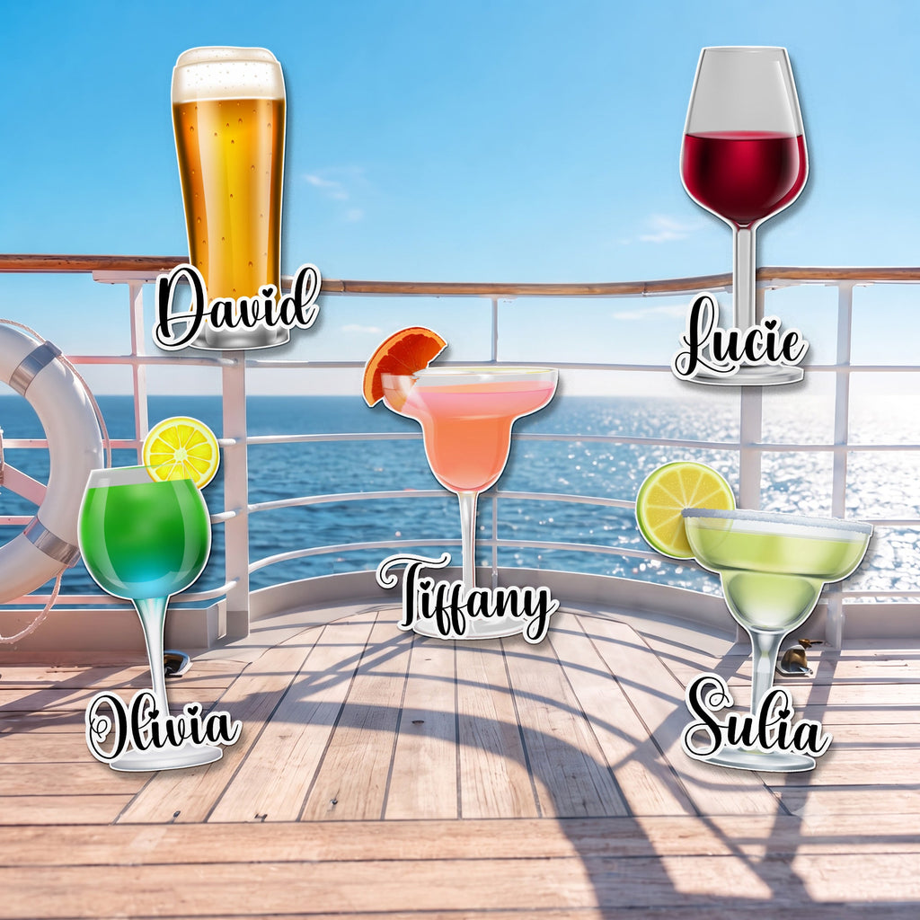 Cocktail & Tropical Drink Cruise Door Signs Stateroom Decor Cruising Family Vacation, Girls Trip - Personalized Magnet
