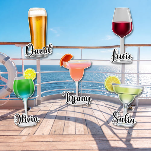 Cocktail & Tropical Drink Cruise Door Signs Stateroom Decor Cruising Family Vacation, Girls Trip - Personalized Magnet