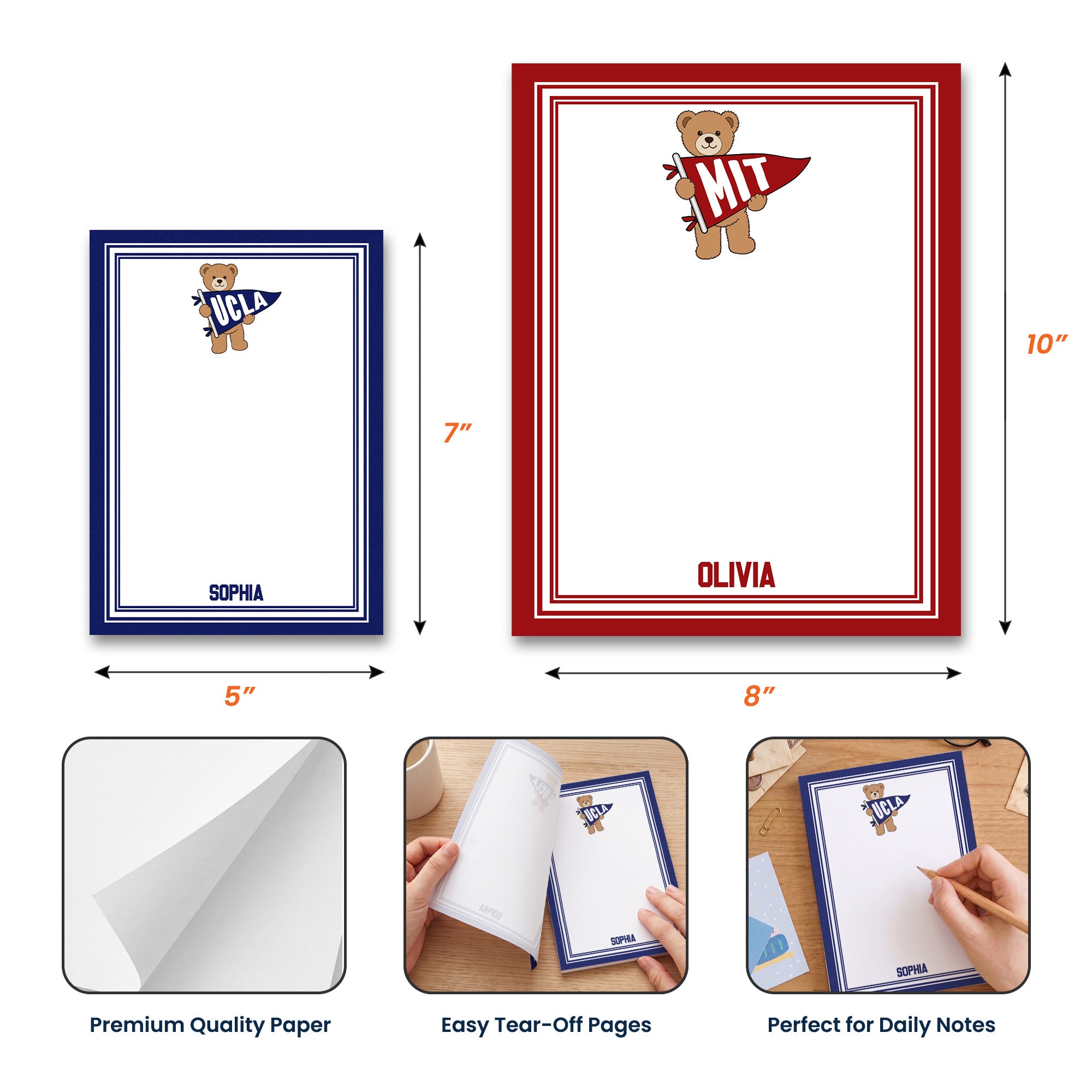 College Bear Pennant - Personalized Notepad