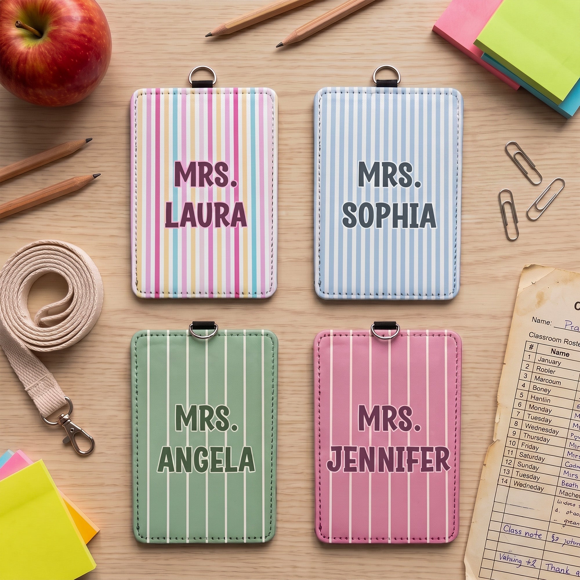 Colorful Stripes Gift For Teacher Coworker Friend - Personalized Badge Holder