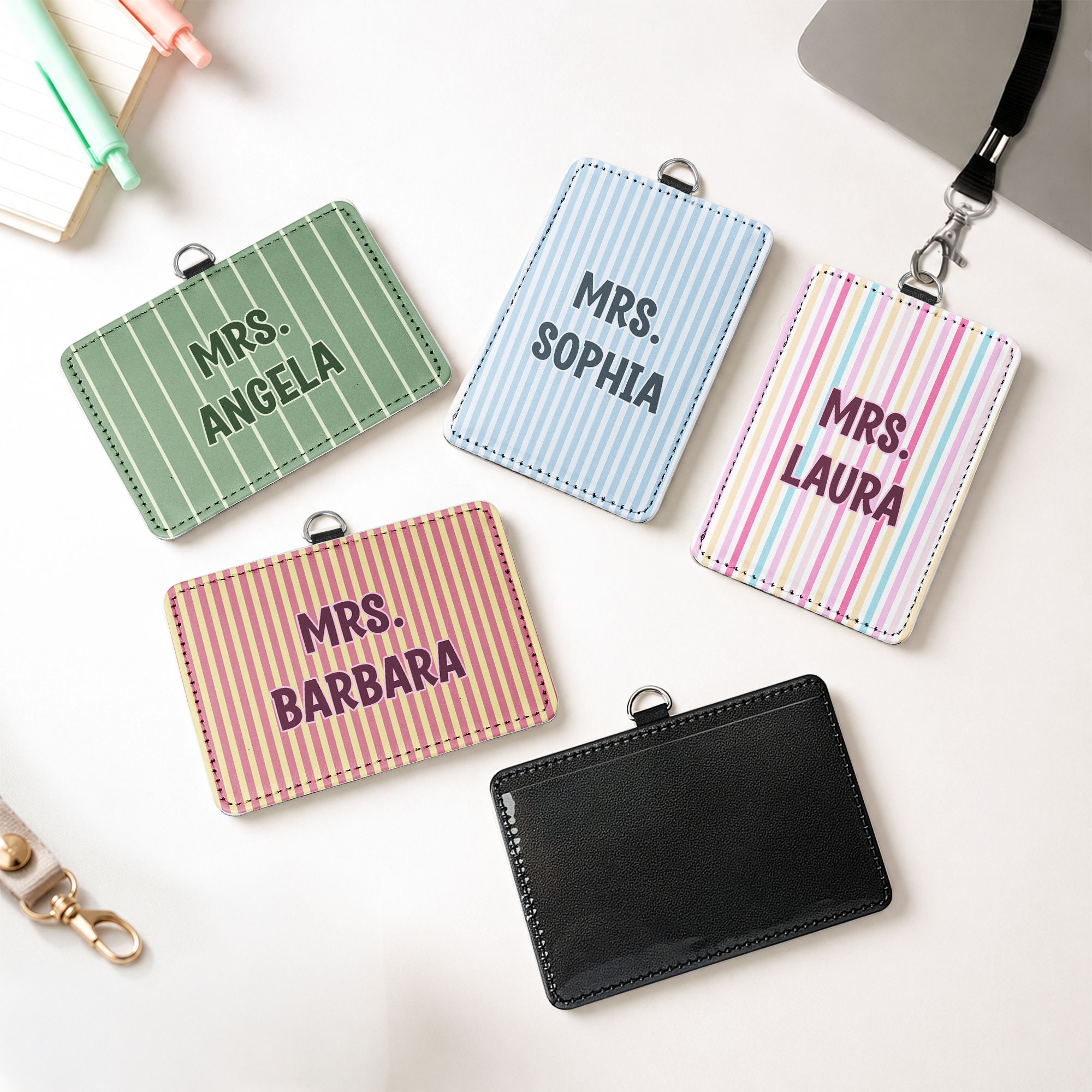 Colorful Stripes Gift For Teacher Coworker Friend - Personalized Badge Holder