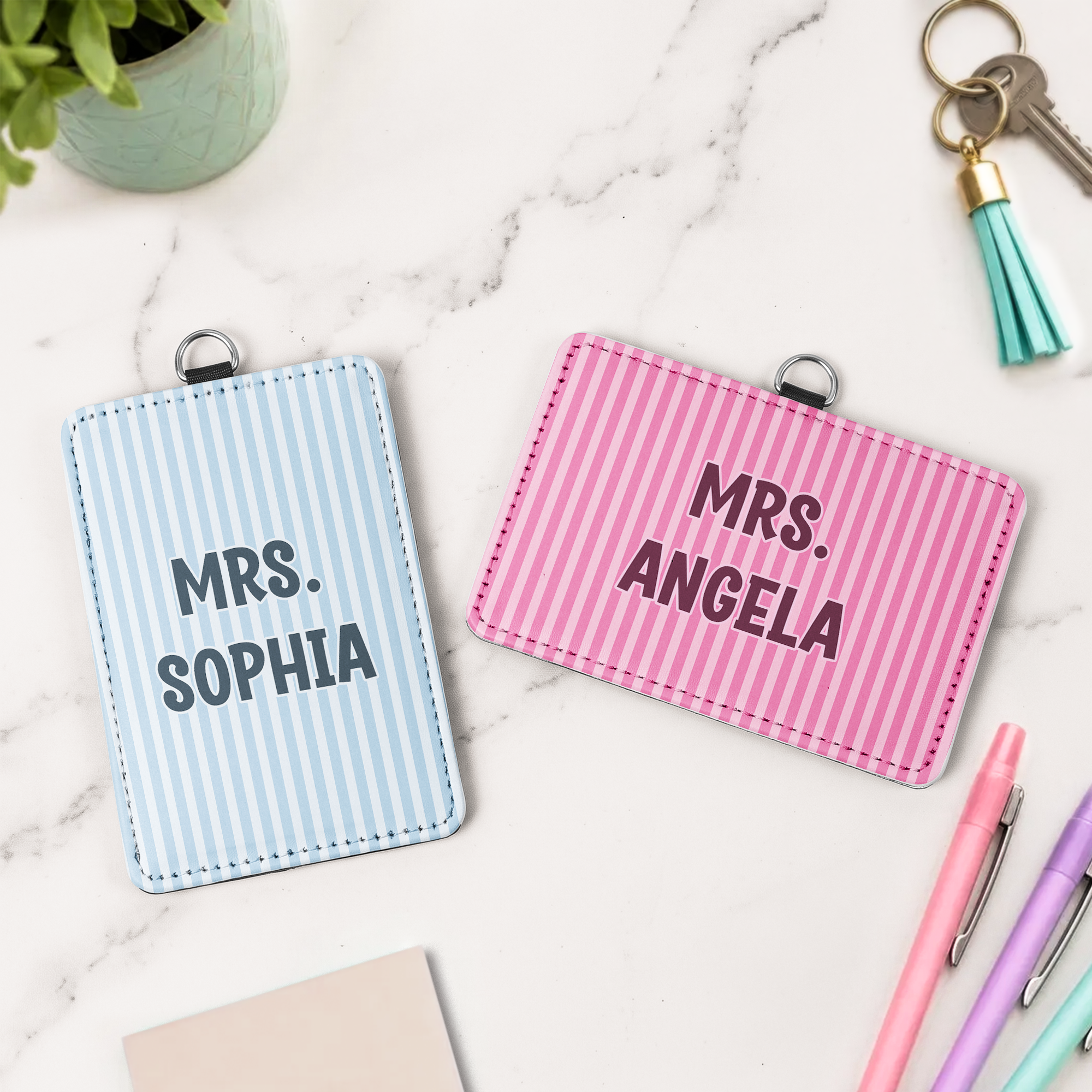 Colorful Stripes Gift For Teacher Coworker Friend - Personalized Badge Holder