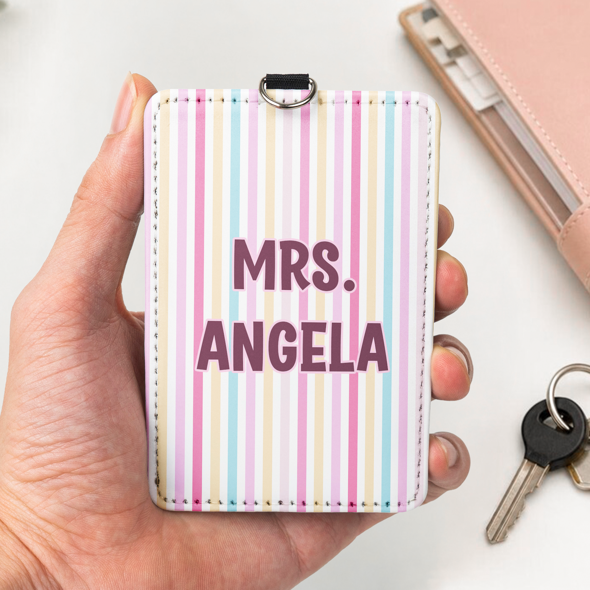 Colorful Stripes Gift For Teacher Coworker Friend - Personalized Badge Holder
