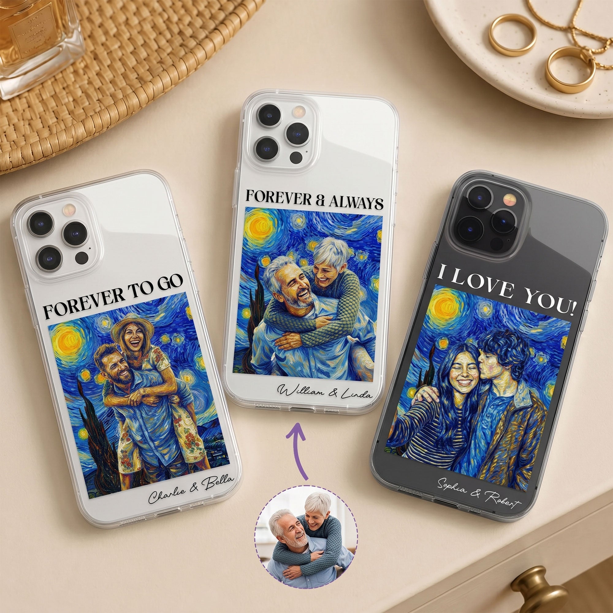 Couple Photo Van Gogh Art Forever & Always Anniversary Gift For Him, Her - Personalized Phone Case