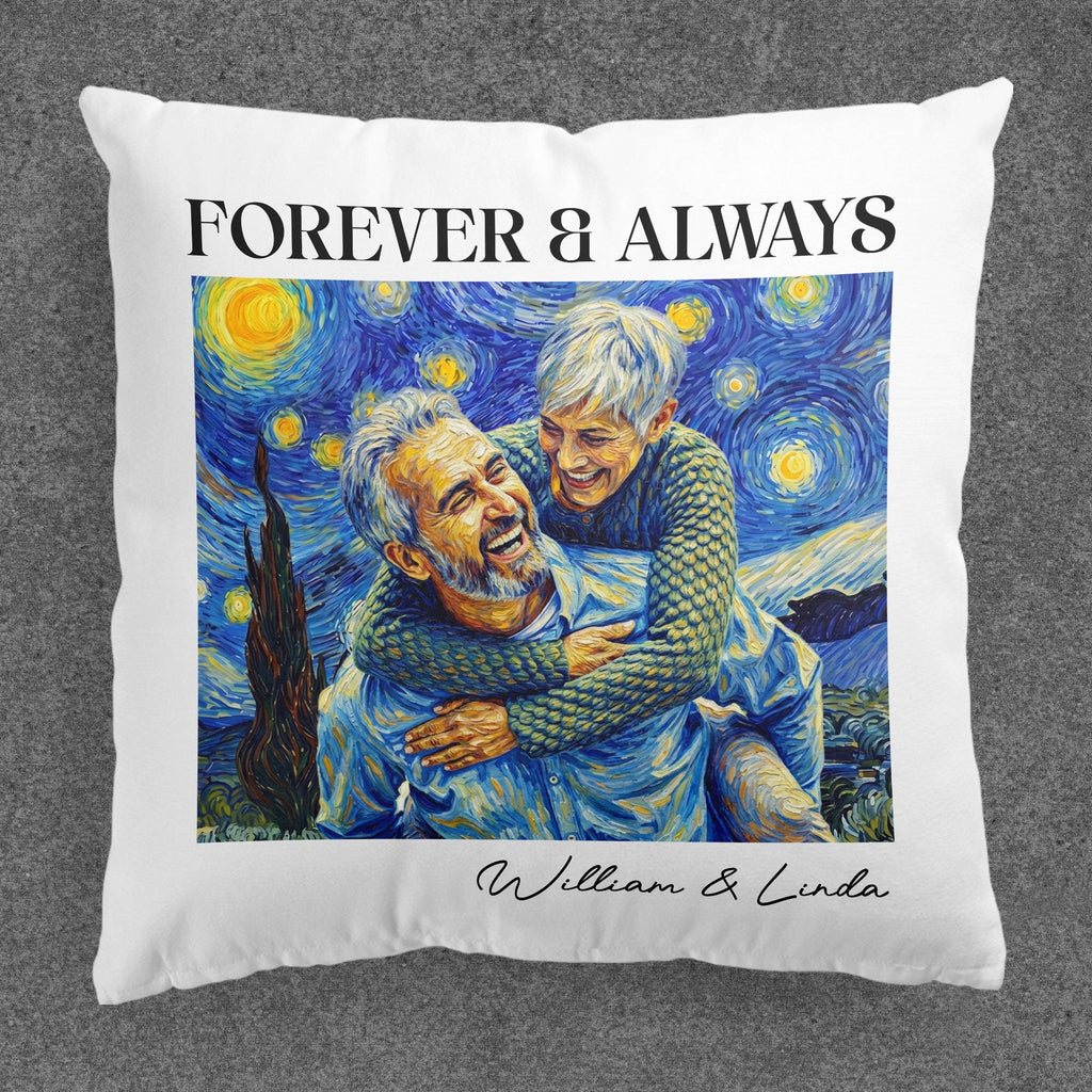 Couple Photo Van Gogh Art Forever & Always Anniversary Gift For Him, Her - Personalized Pillow