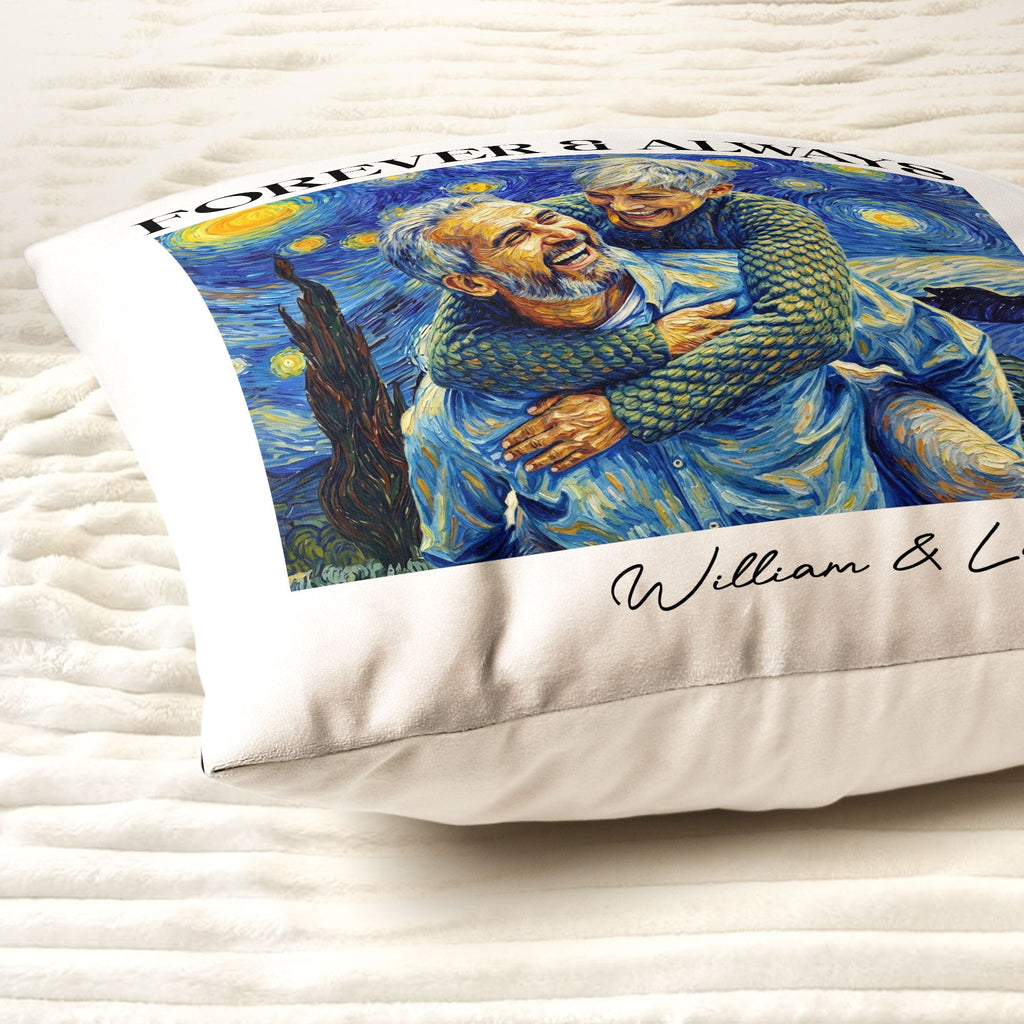 Couple Photo Van Gogh Art Forever & Always Anniversary Gift For Him, Her - Personalized Pillow