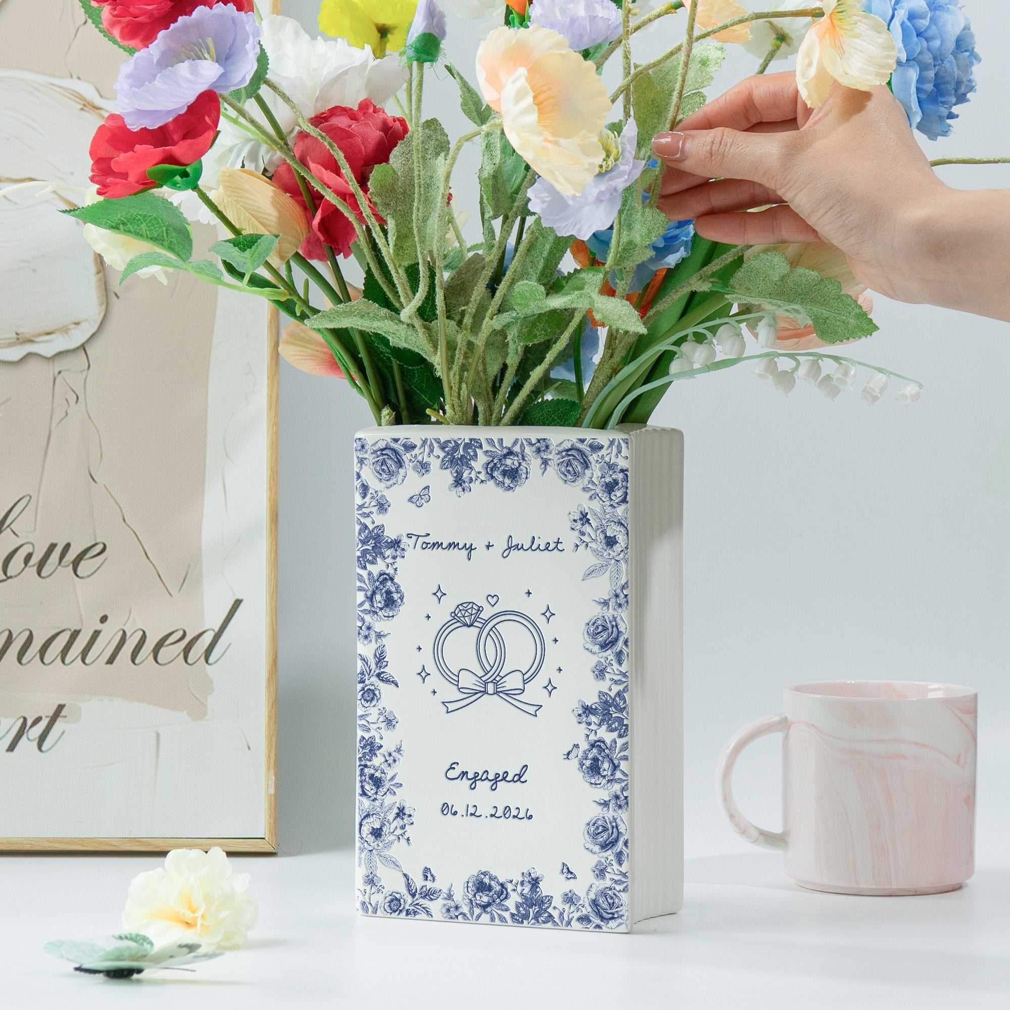 Couple Wedding Gifts Toile De Jouy Style - Personalized Vase