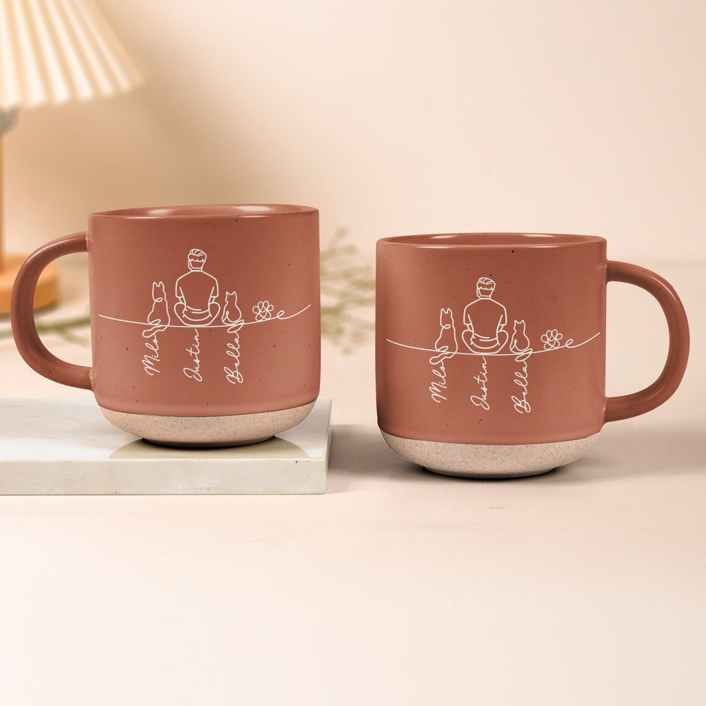 Couple With Pet, Dog Lovers, Cat Lovers - Line Art Style - Personalized Mugs