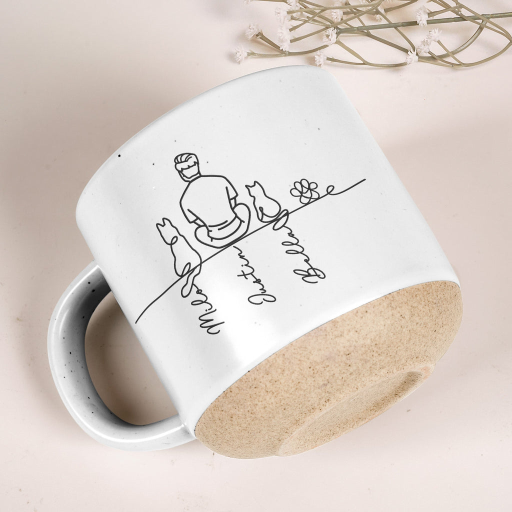 Couple With Pet, Dog Lovers, Cat Lovers - Line Art Style - Personalized Mugs