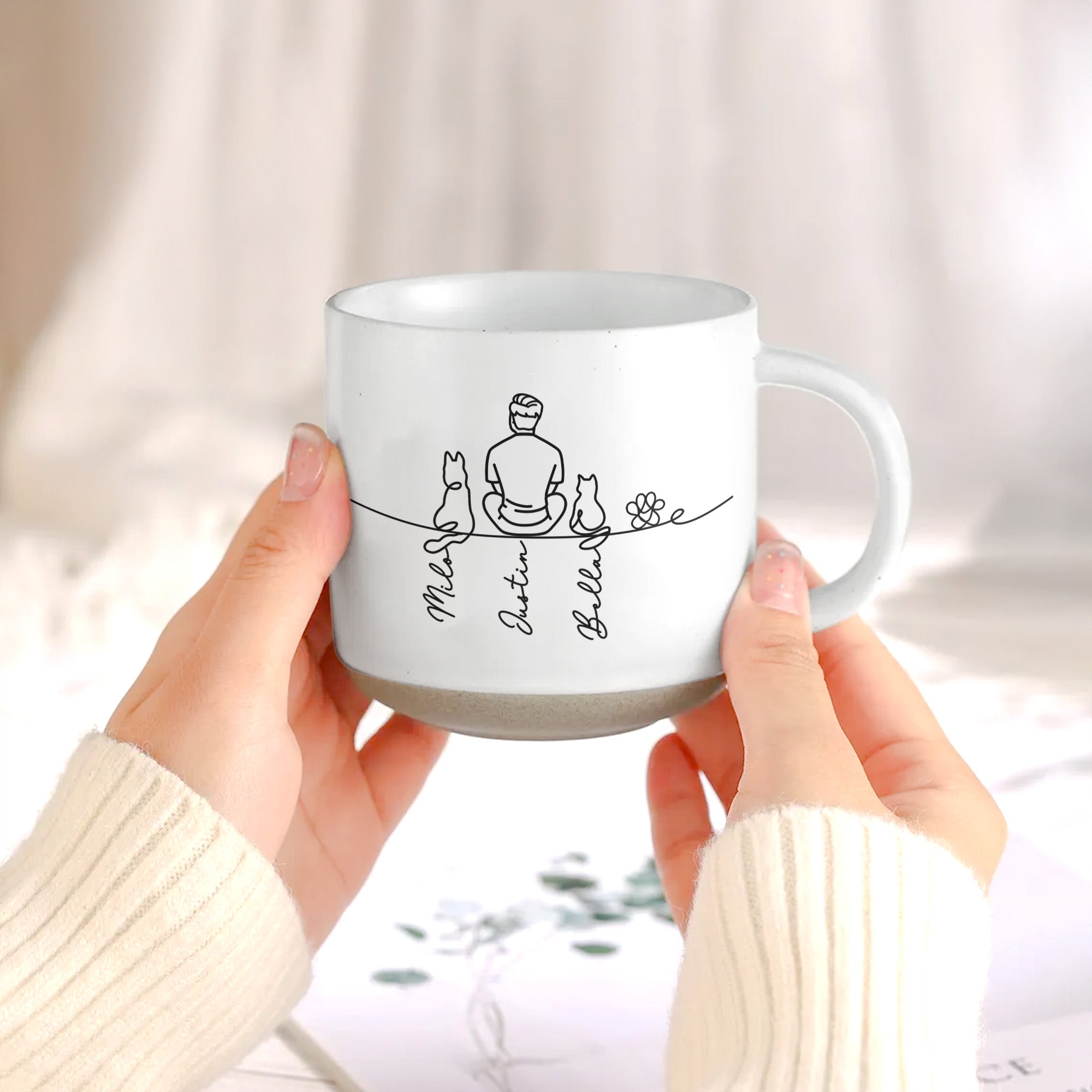 Couple With Pet, Dog Lovers, Cat Lovers - Line Art Style - Personalized Mugs