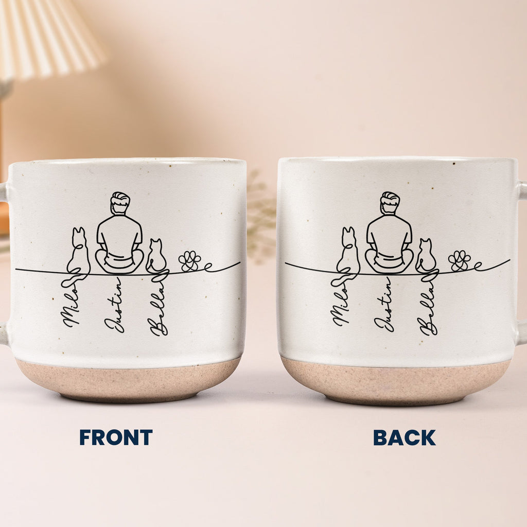 Couple With Pet, Dog Lovers, Cat Lovers - Line Art Style - Personalized Mugs