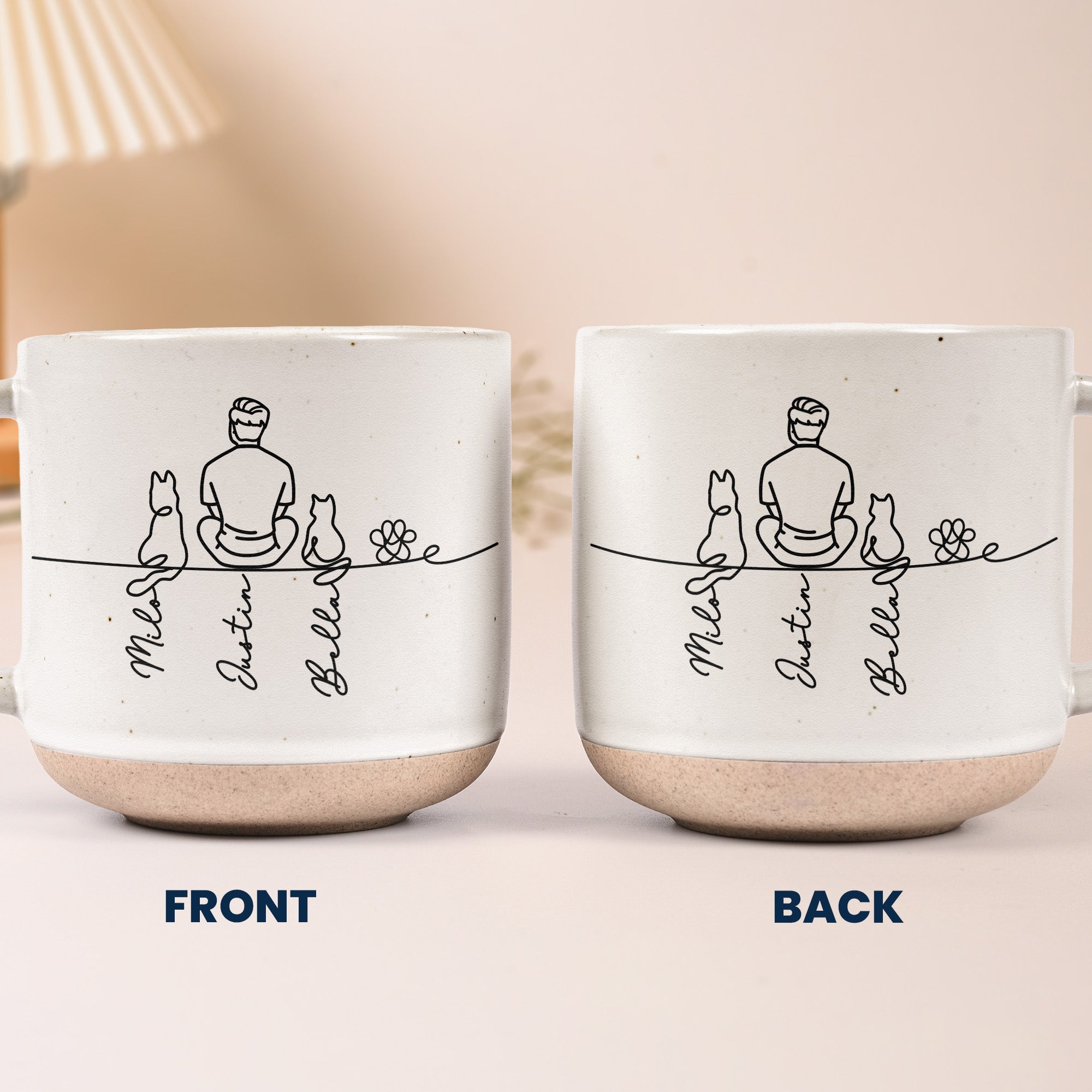 Couple With Pet, Dog Lovers, Cat Lovers - Line Art Style - Personalized Mugs