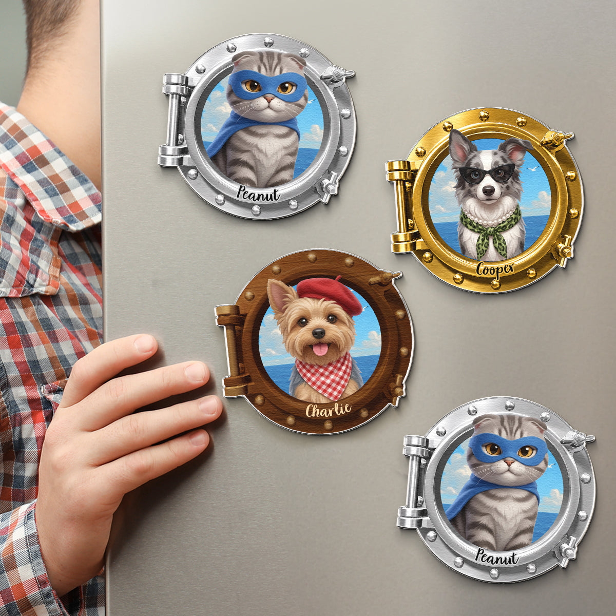 Cruise Door Decor Custom Pet Cartoon Themed Porthole - Personalized Magnet