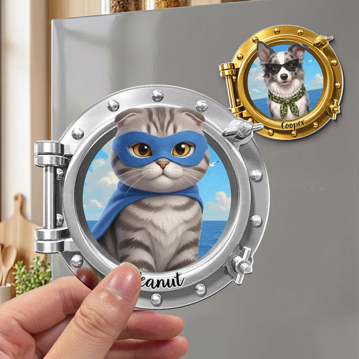 Cruise Door Decor Custom Pet Cartoon Themed Porthole - Personalized Magnet