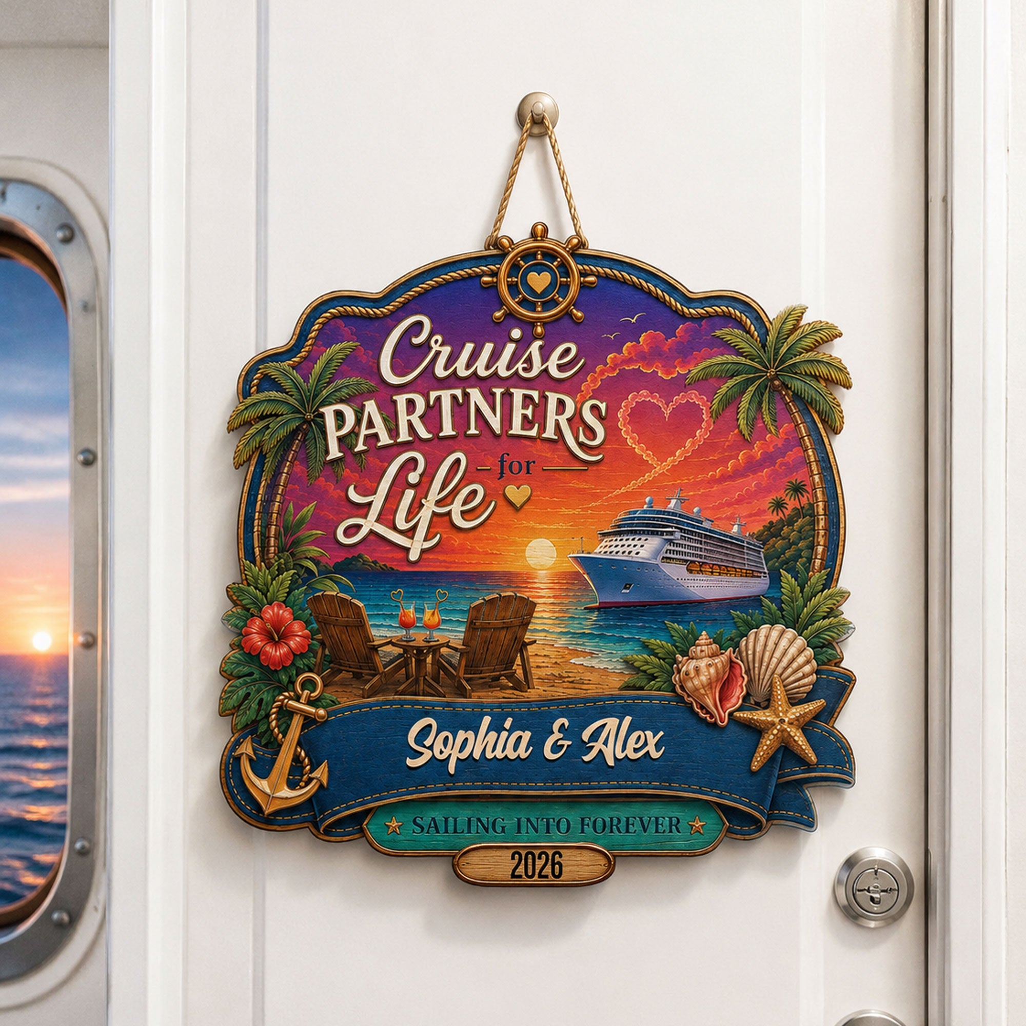 Cruise Door Signs Stateroom Decor Cruising Couple Vacation, Honey Moon - Personalized Wood Sign