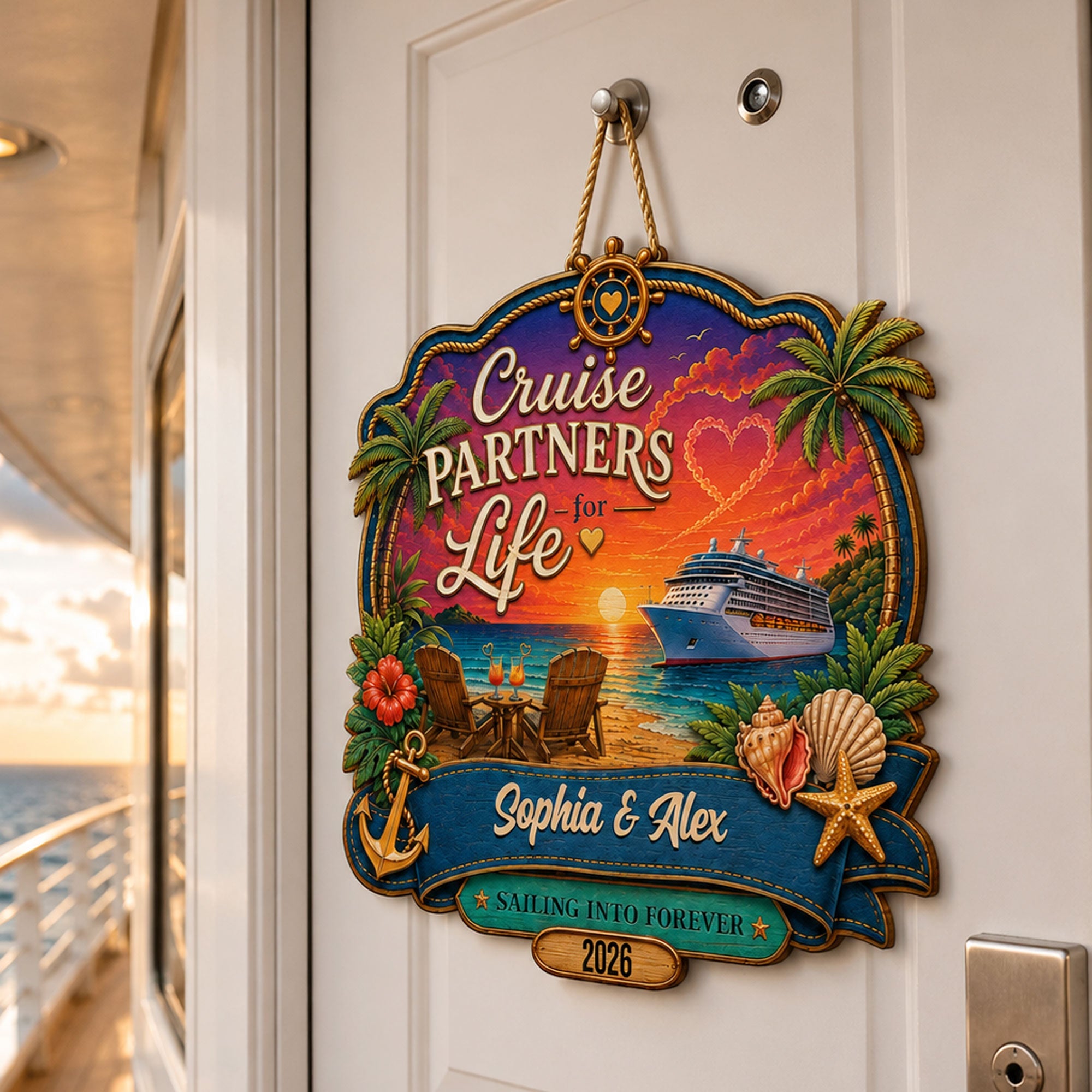 Cruise Door Signs Stateroom Decor Cruising Couple Vacation, Honey Moon - Personalized Wood Sign